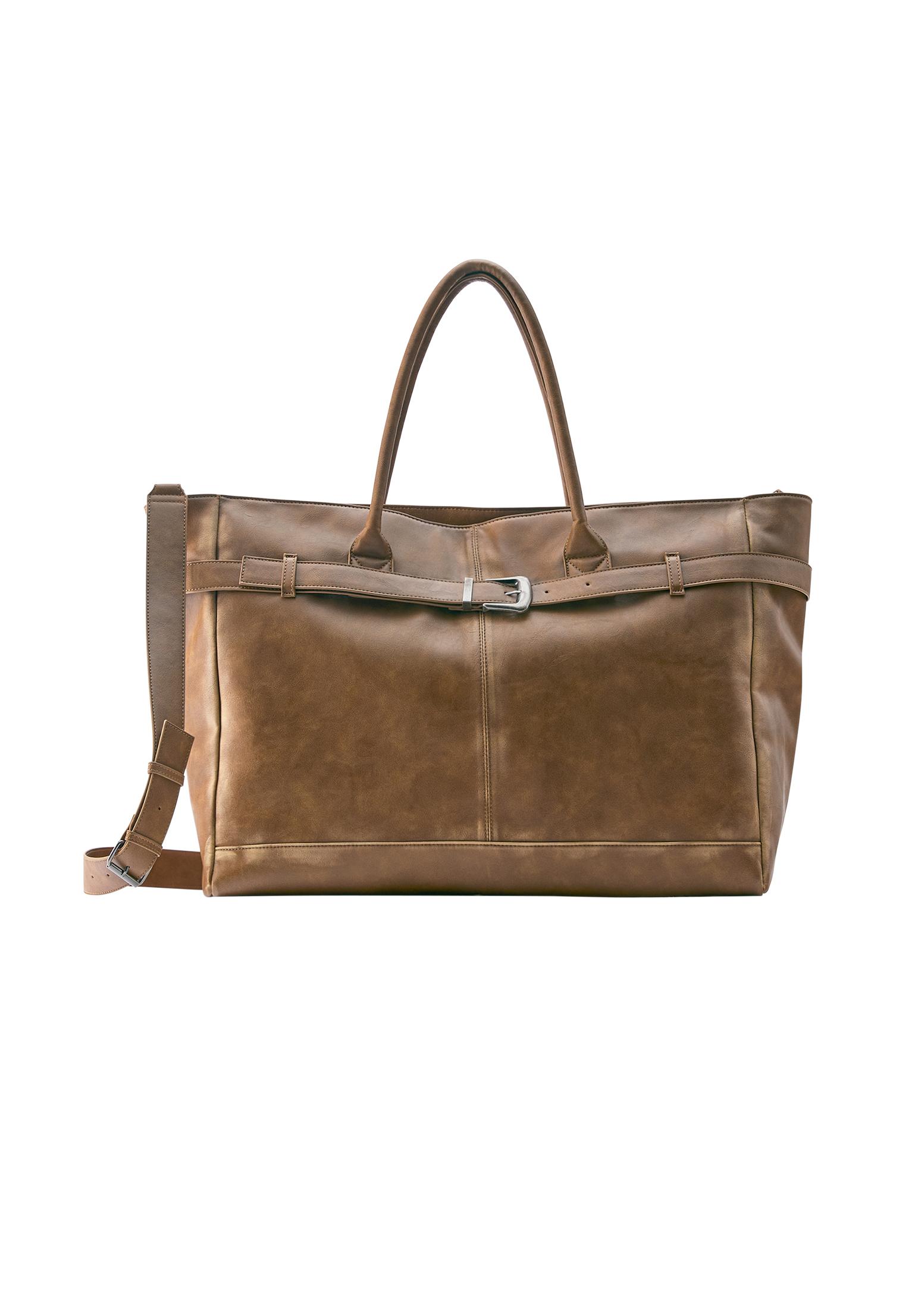 Distressed effect buckle tote bag — Brown