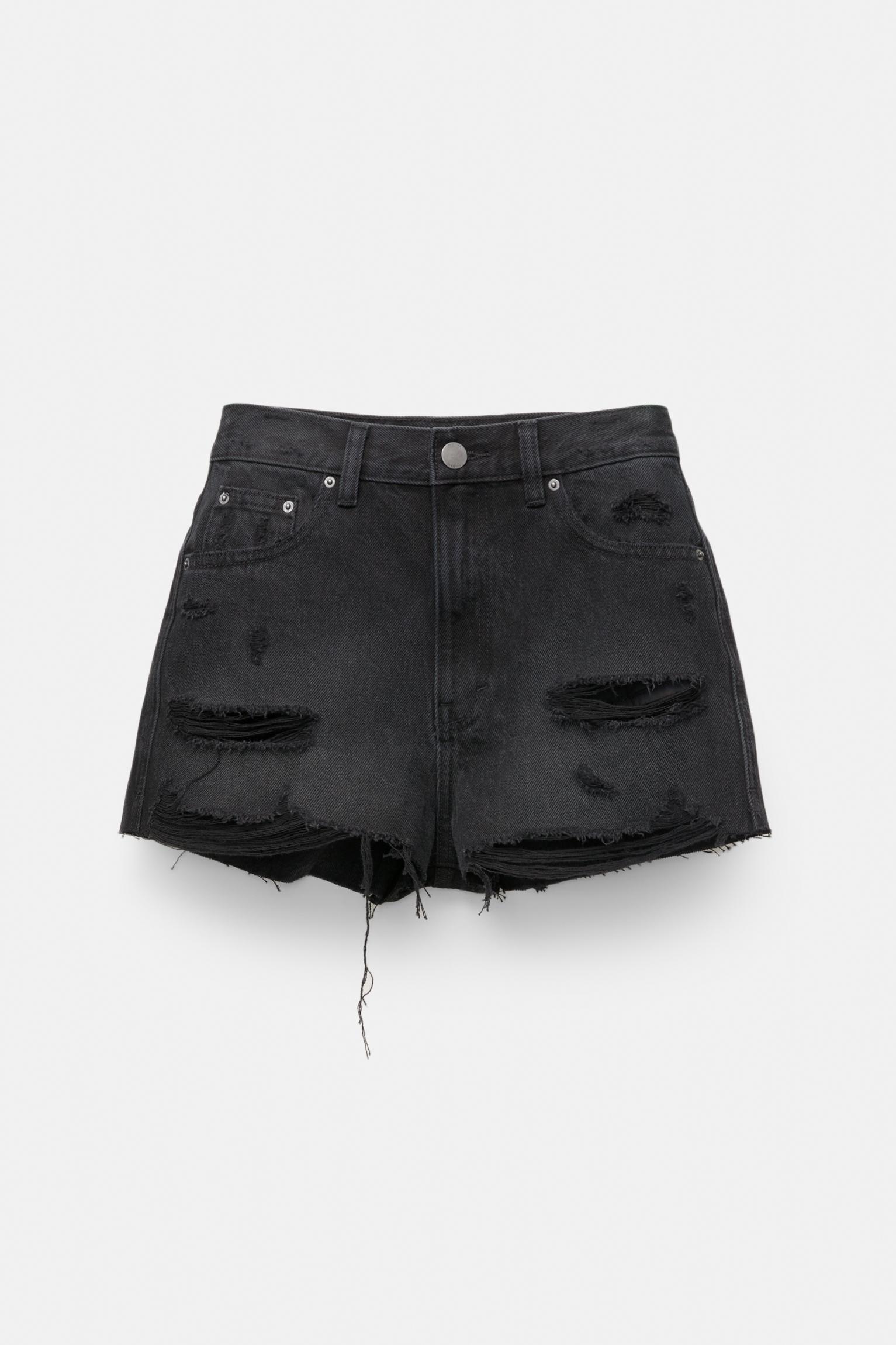 Denim shorts with frayed hems