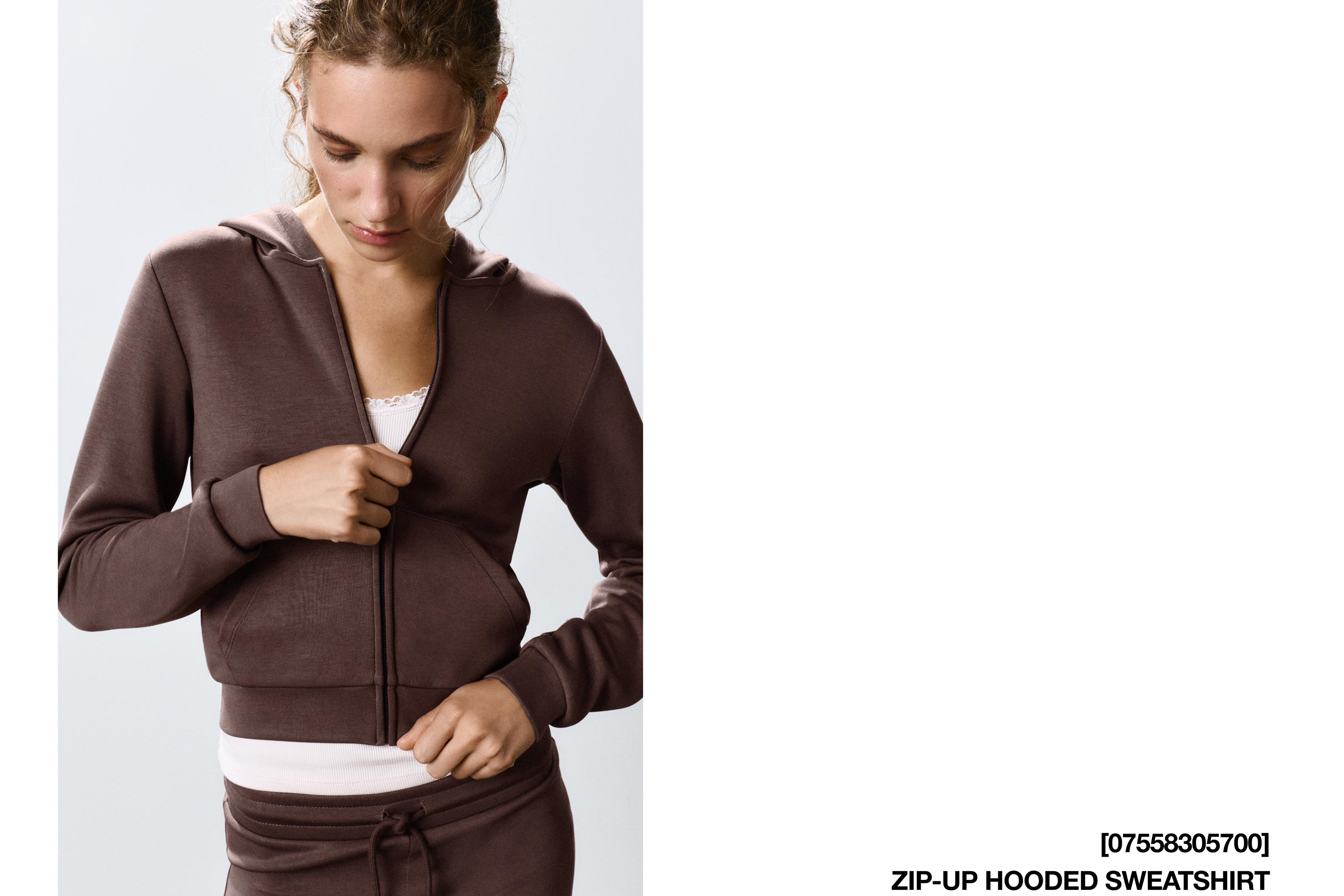 Zip-up hooded sweatshirt — Brown