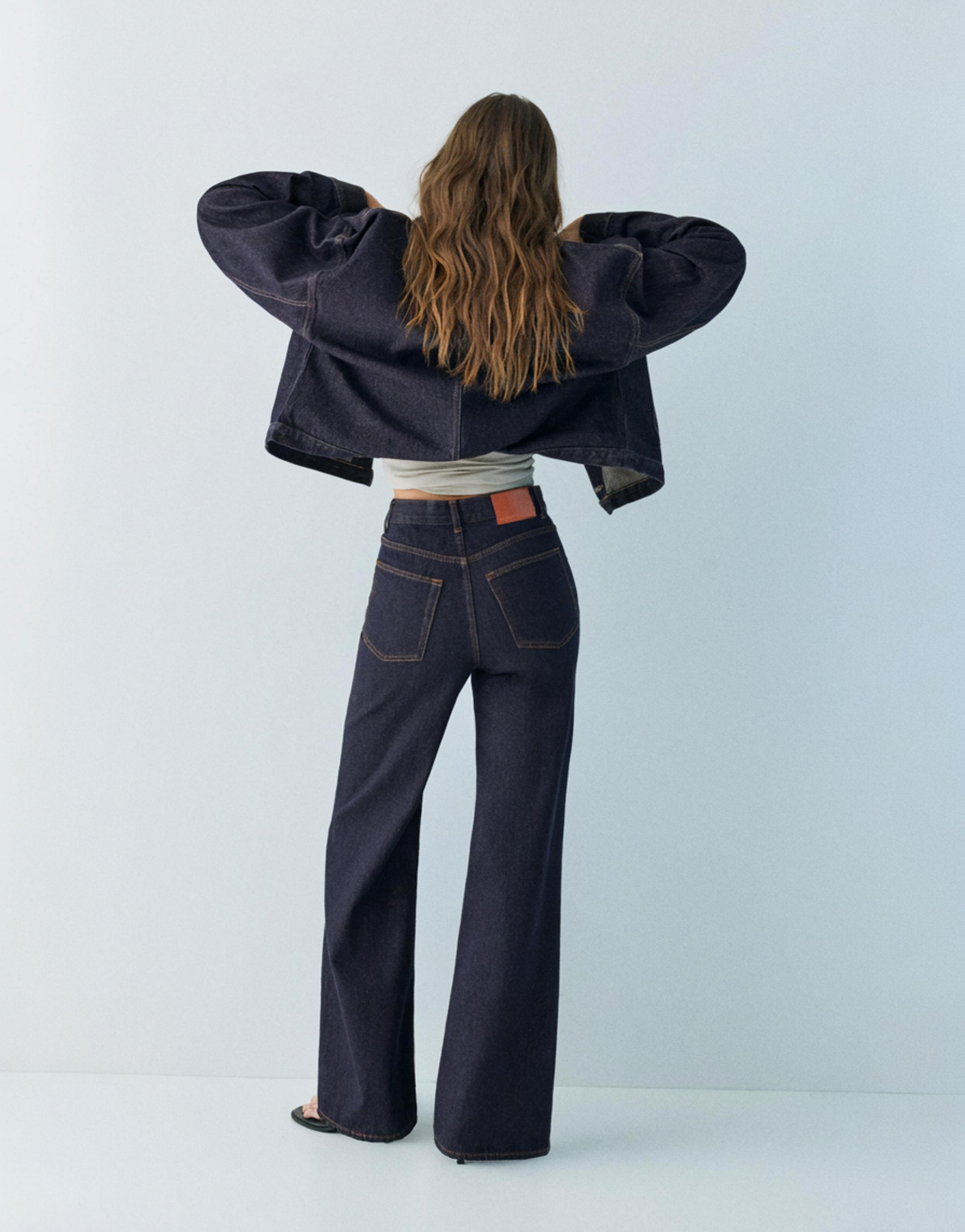 Wide leg jeans with crossover waistband — Navy