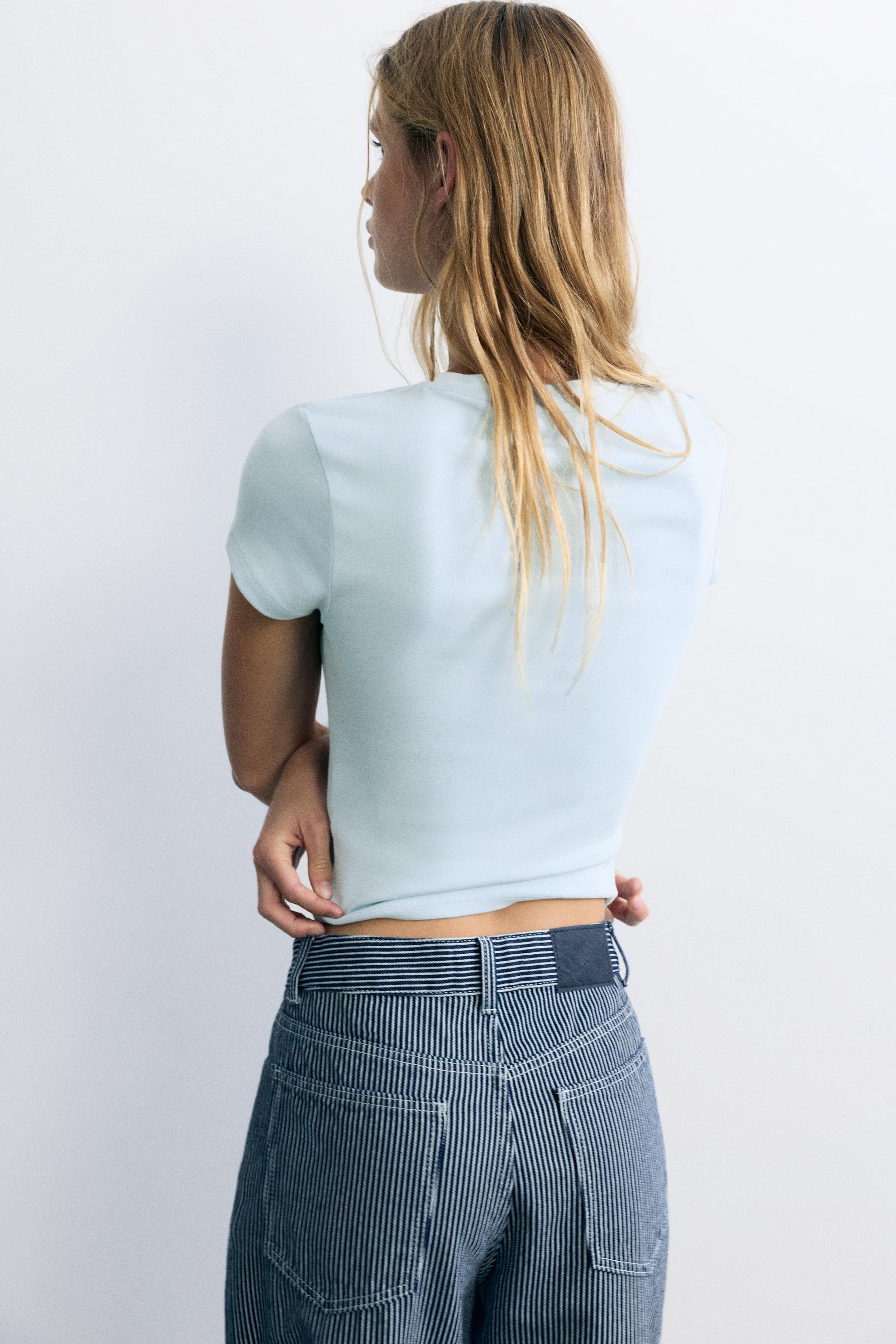 Studded slogan T-shirt — Pale blue
