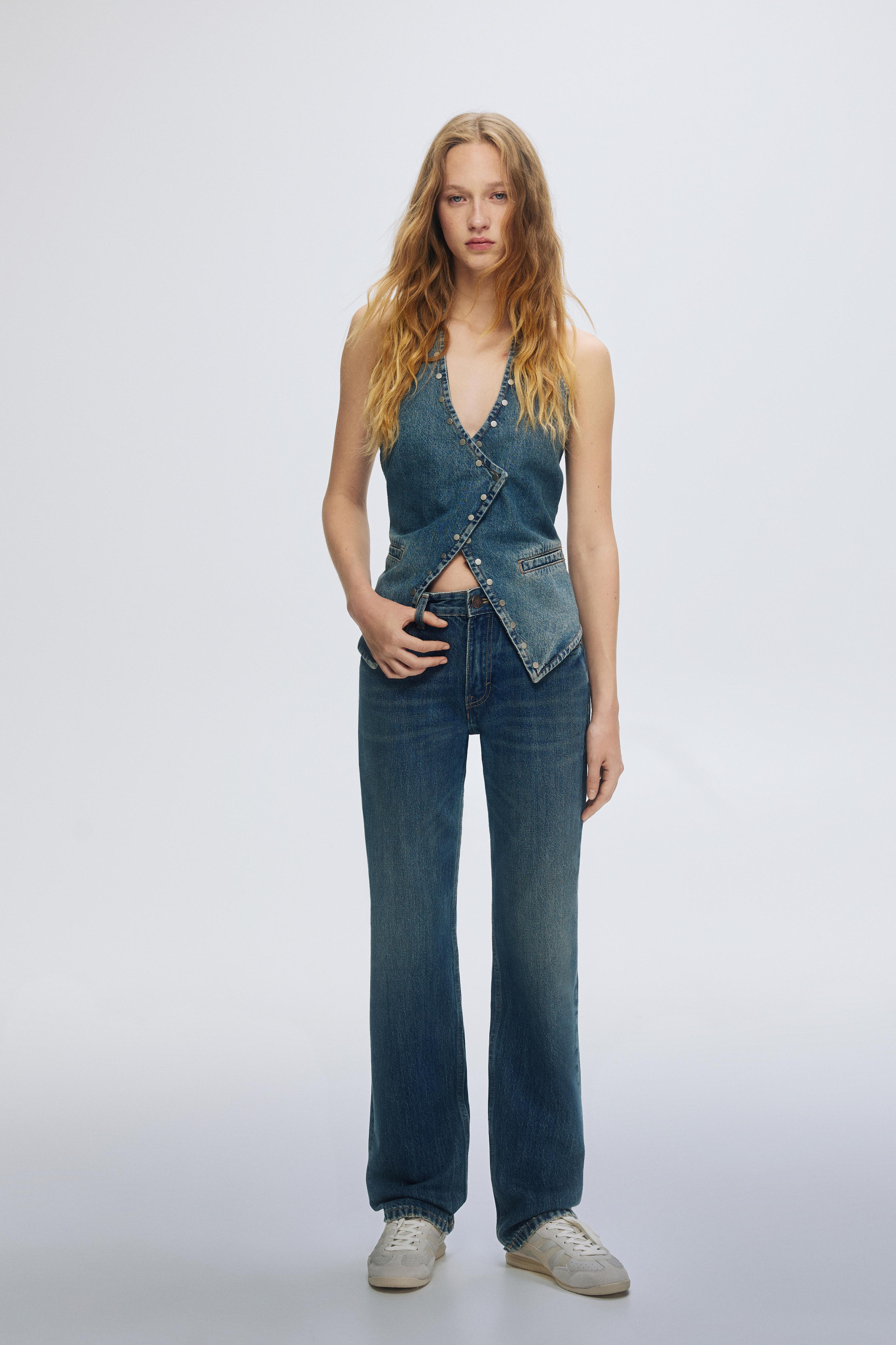 Mid-waist straight-leg jeans — Dark blue