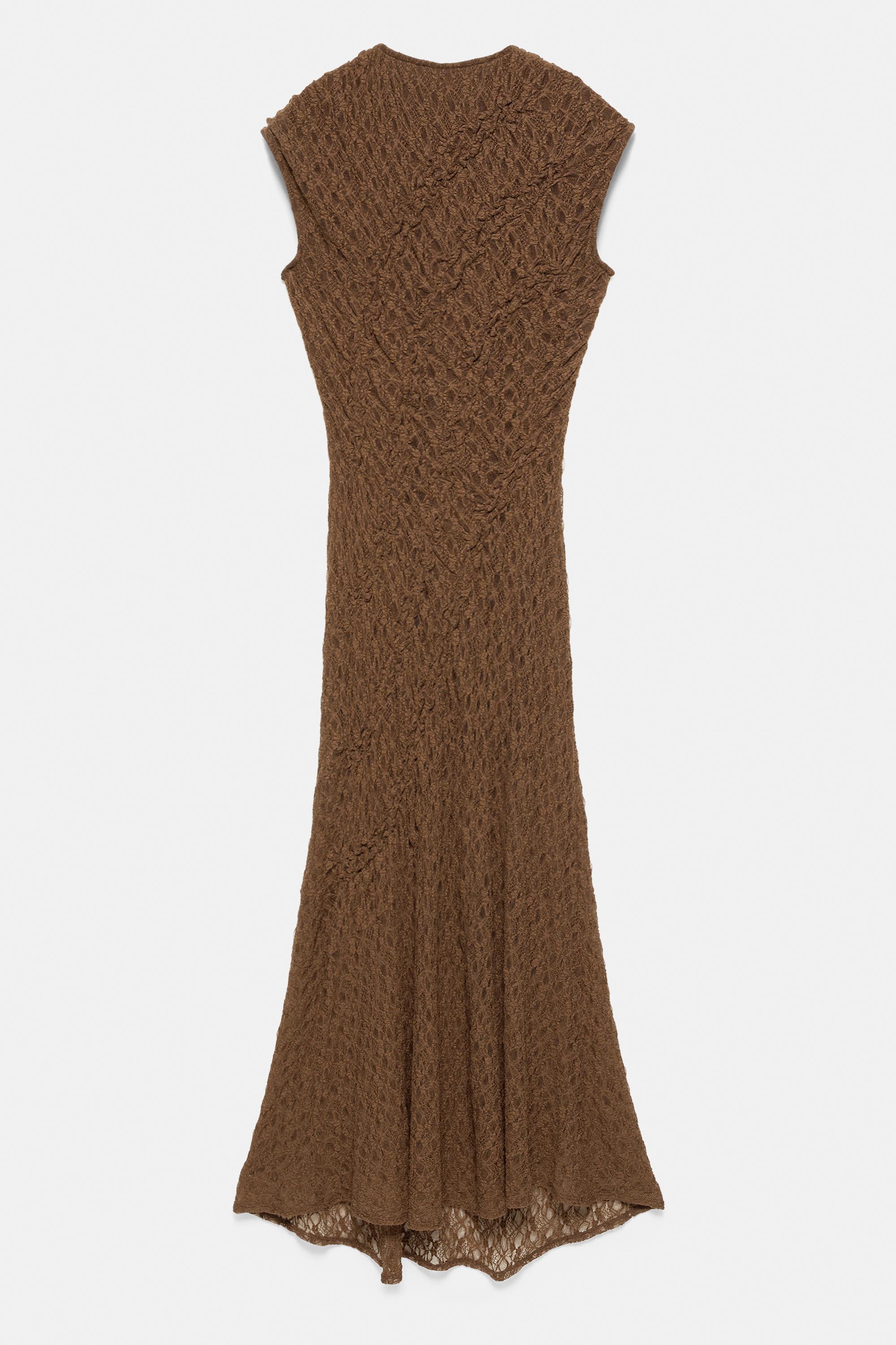 Fitted lace midi dress — Brown