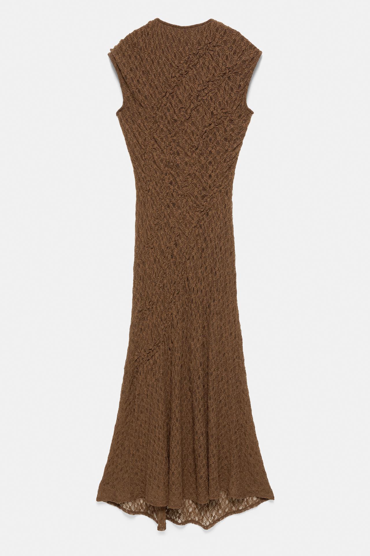 Fitted lace midi dress — Brown