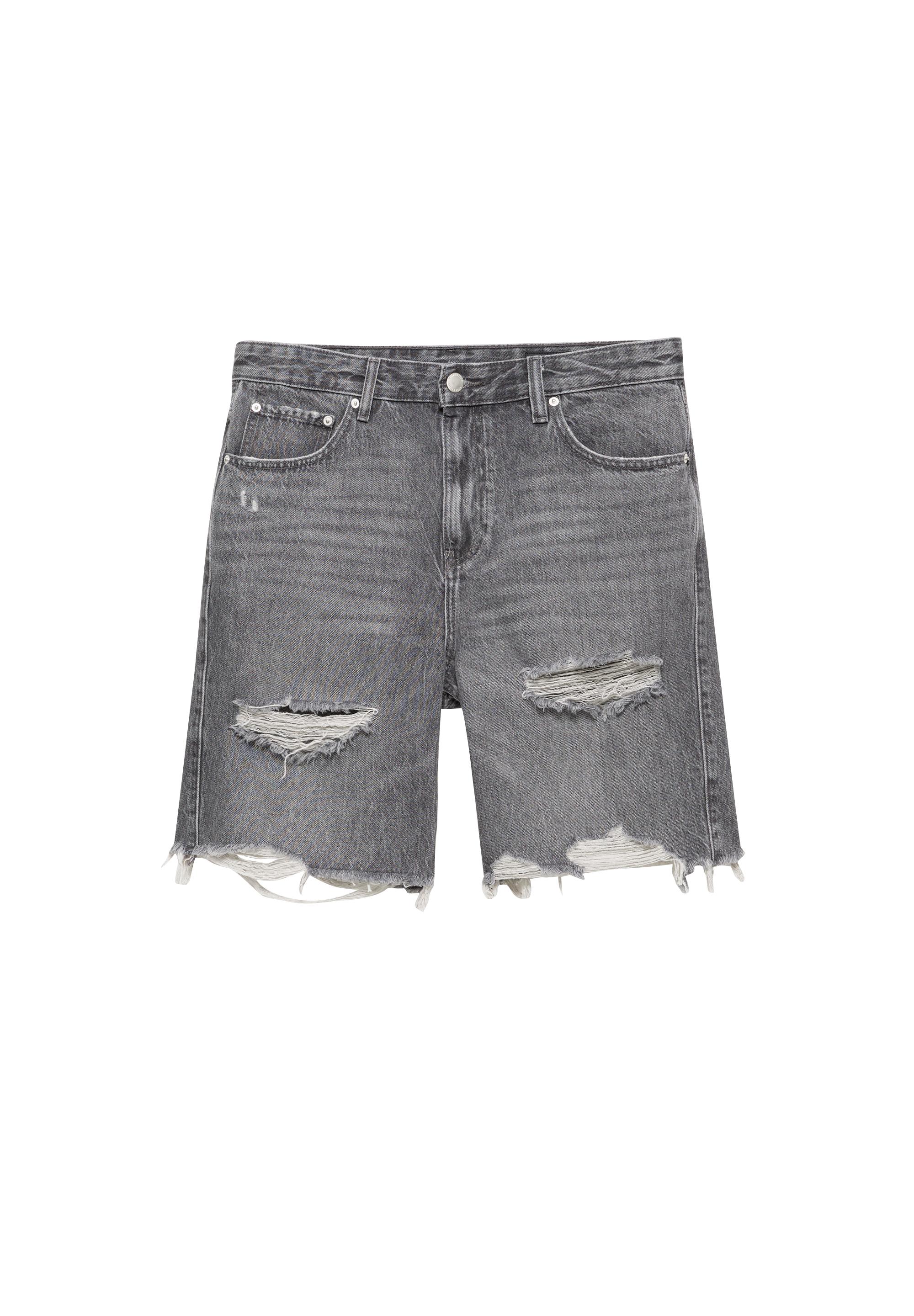 Straight-leg denim Bermuda shorts — Dark grey