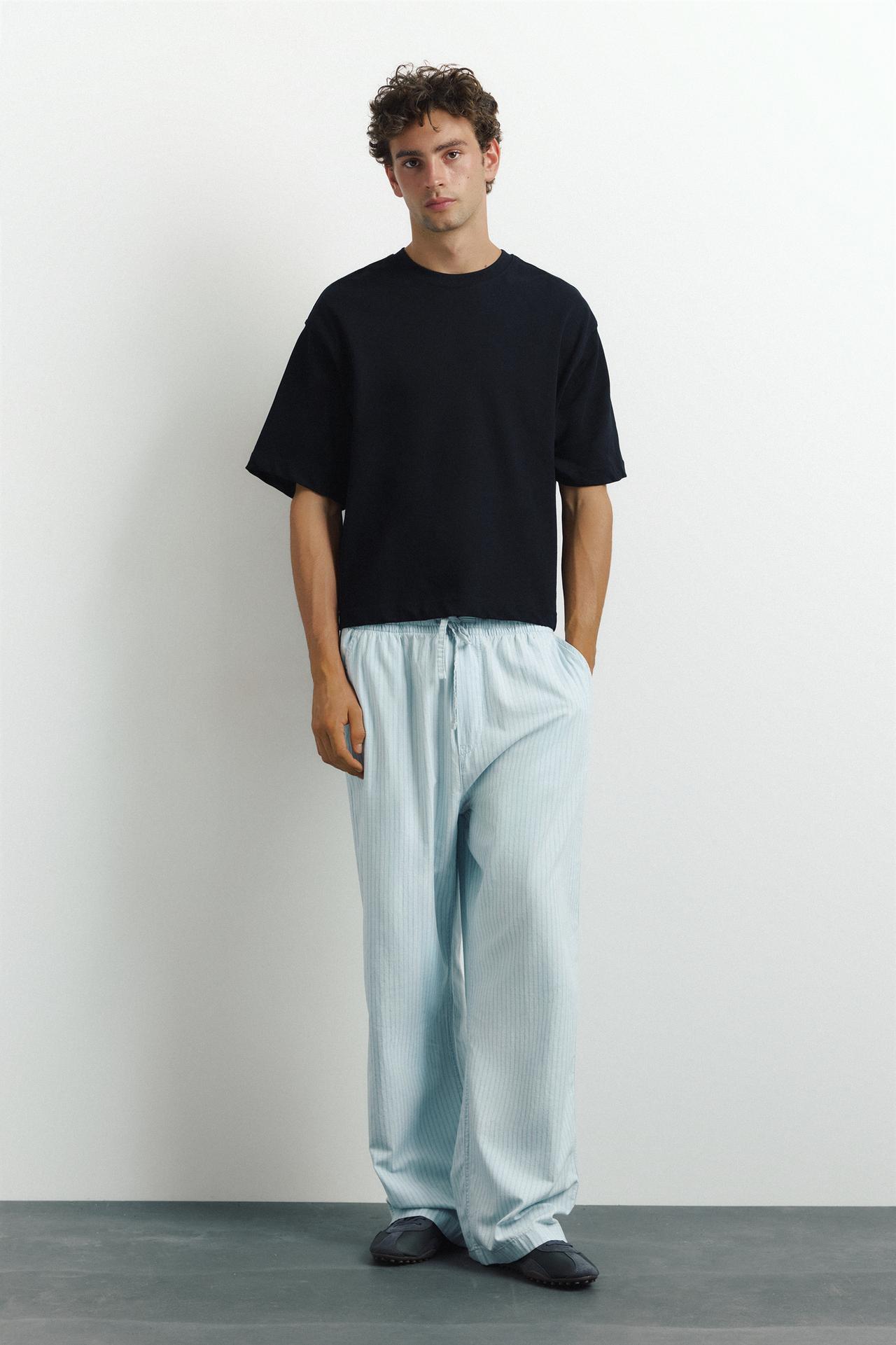 Striped pyjama-style trousers — Pale indigo