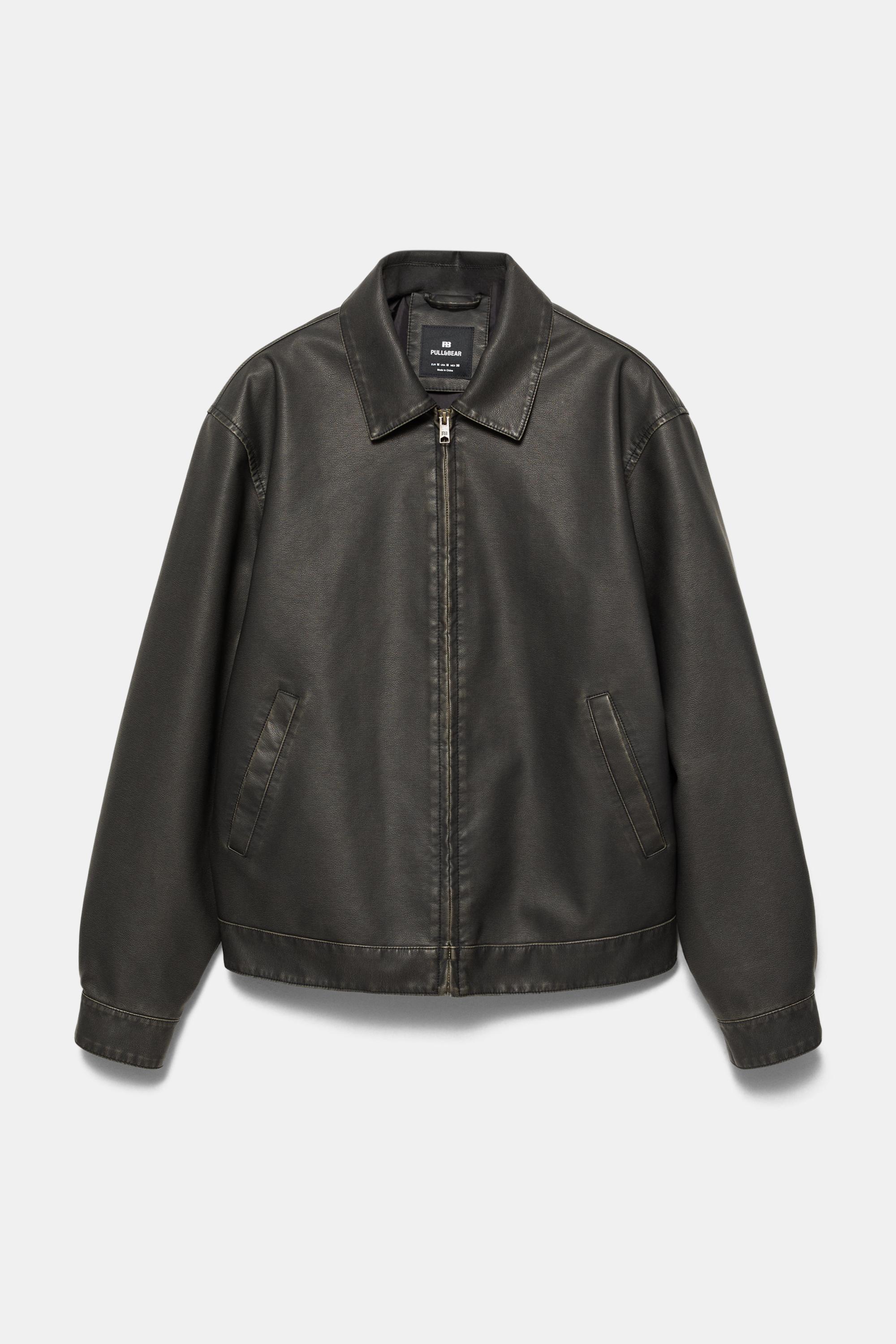 Washed faux leather jacket — Dark grey