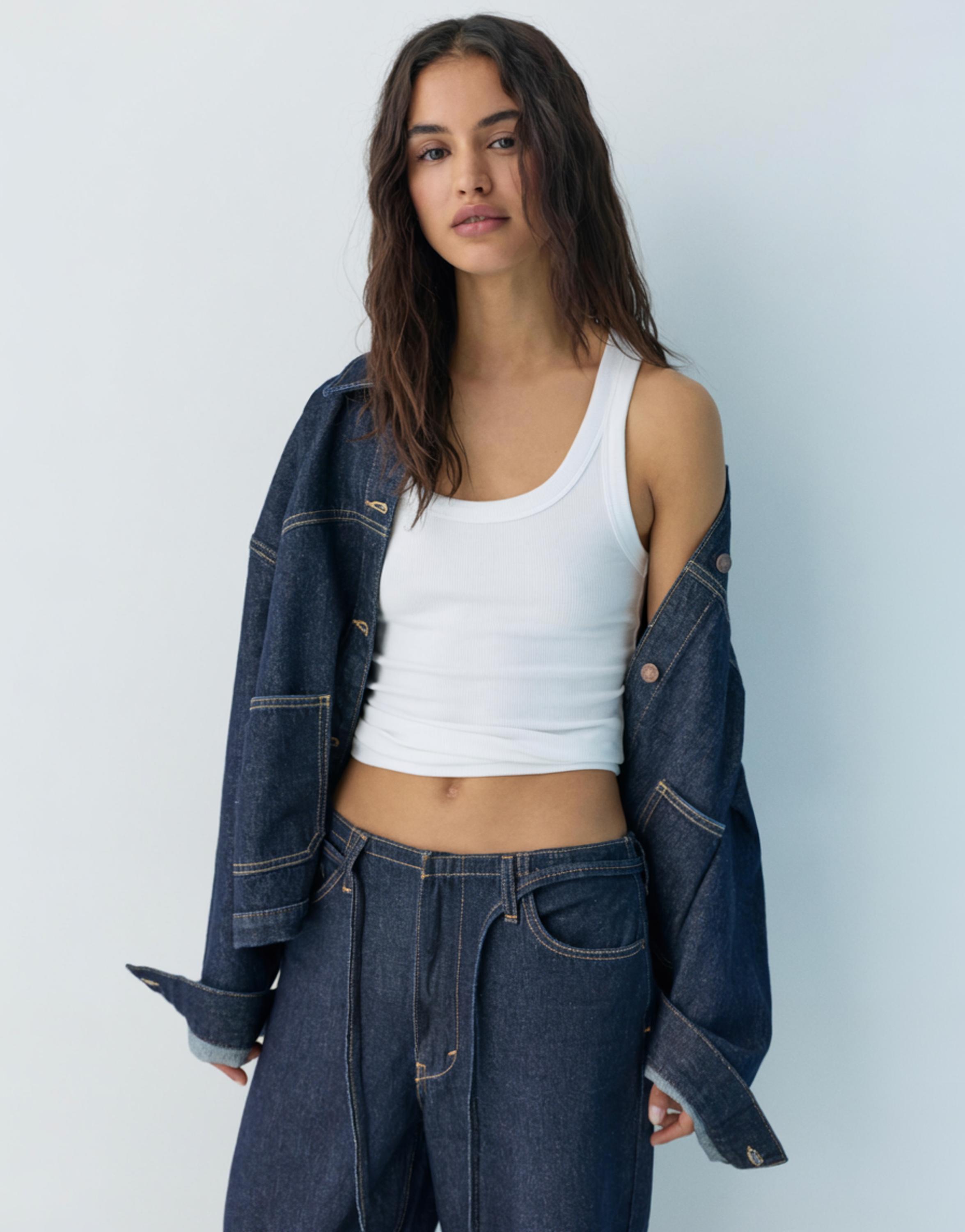 Baggy jeans with drawstring — Navy