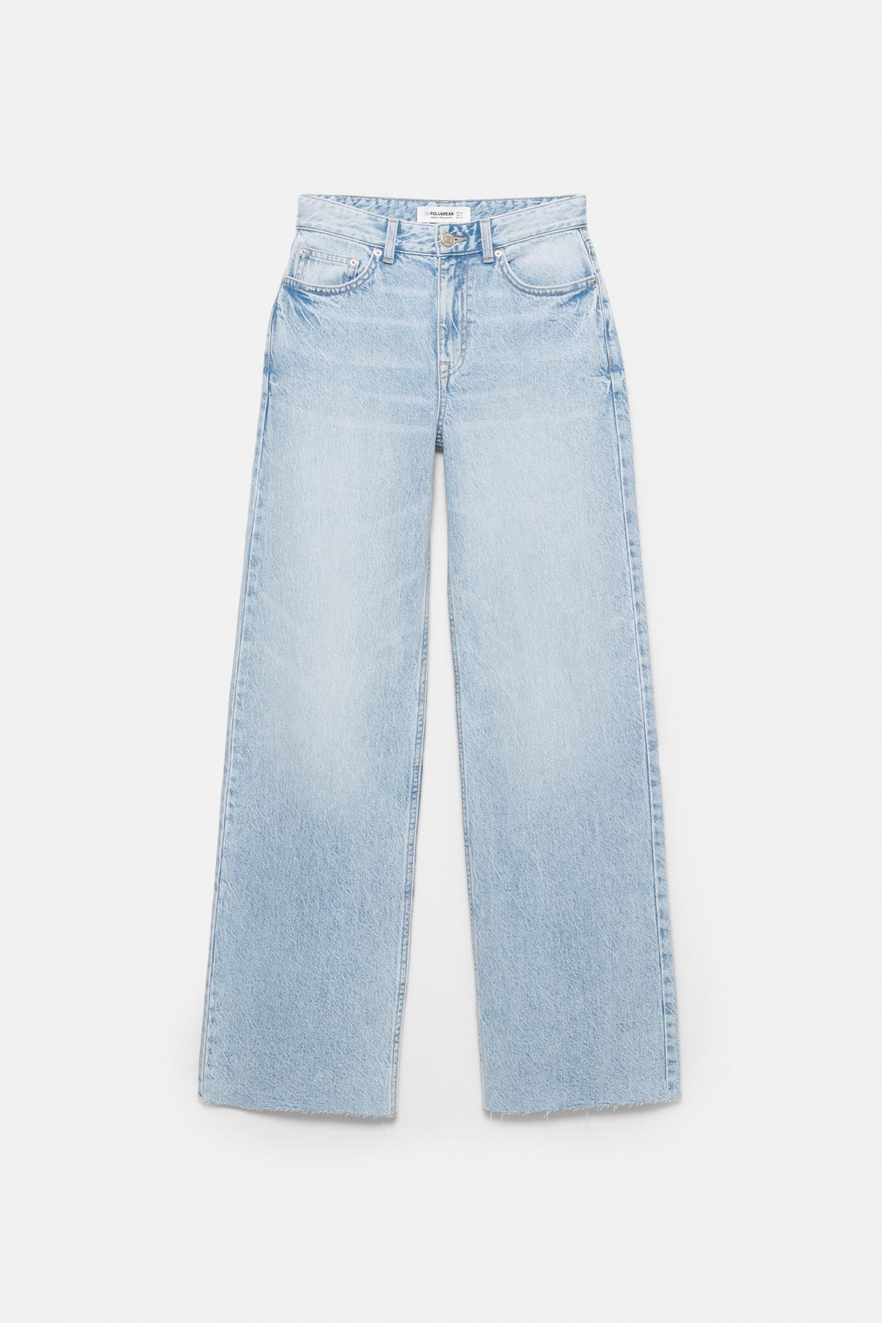 High-waist wide straight-leg jeans — Sky blue