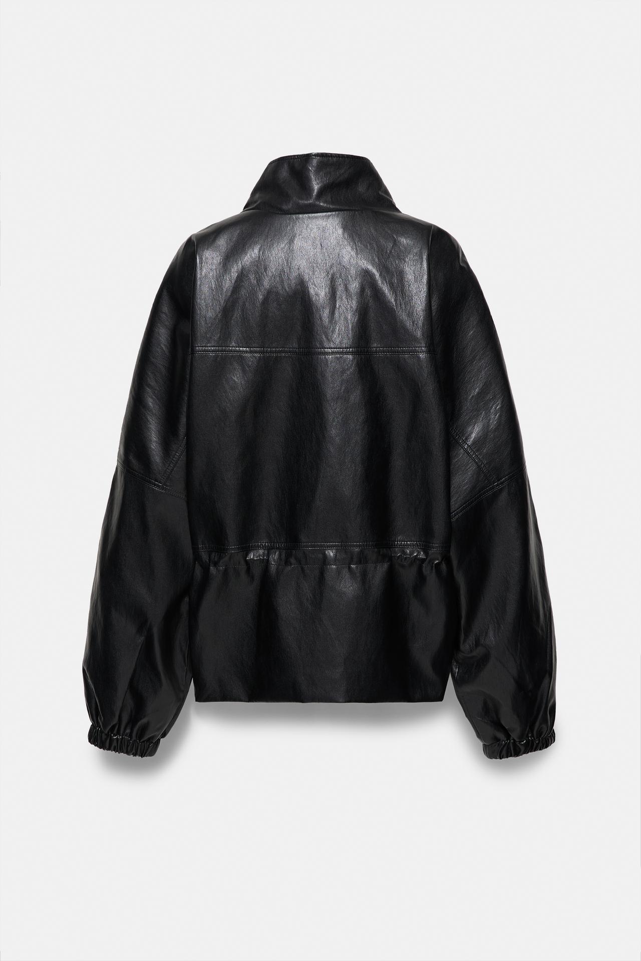 Leather effect high neck jacket — Black