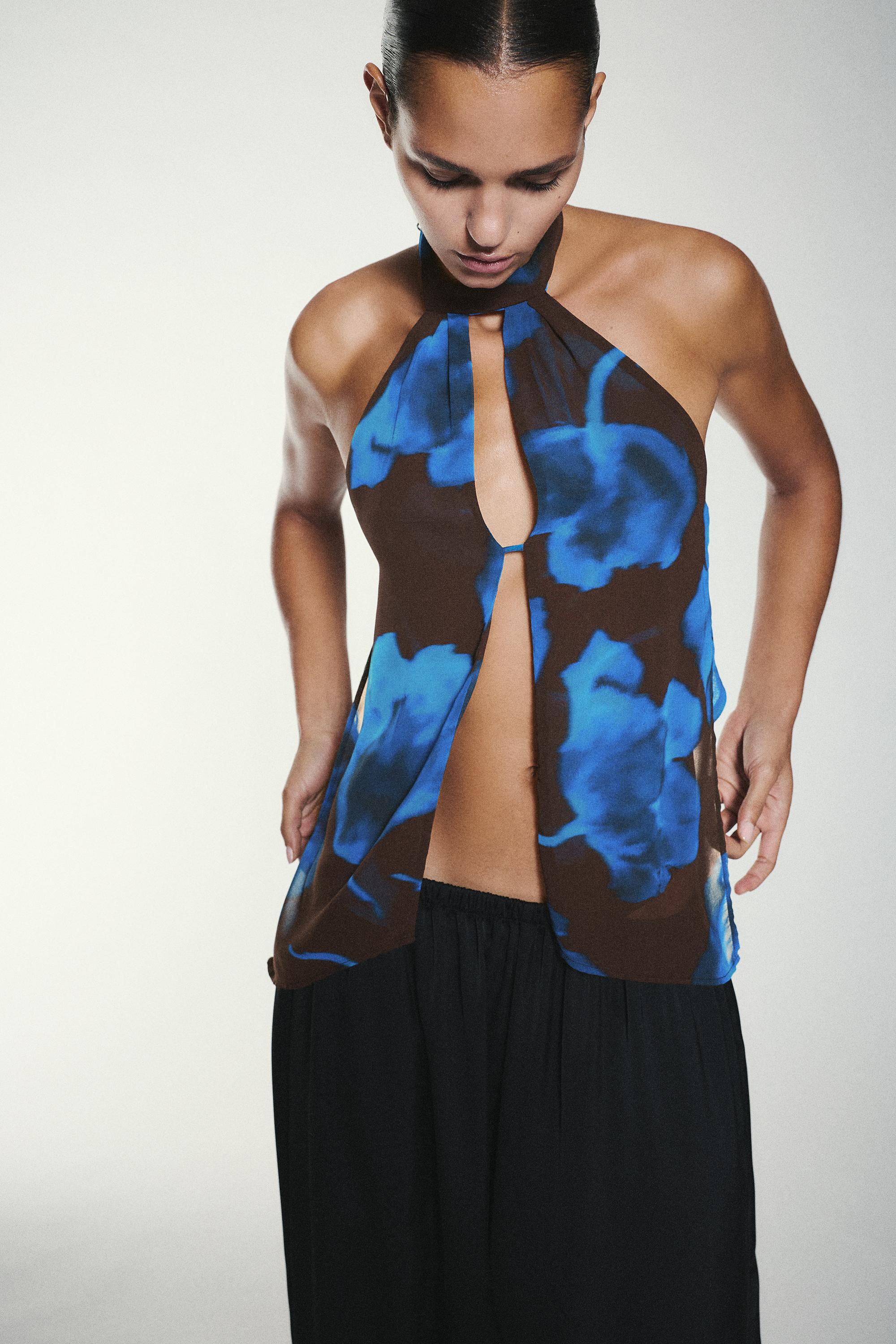 Floral halter top — Brown/Blue