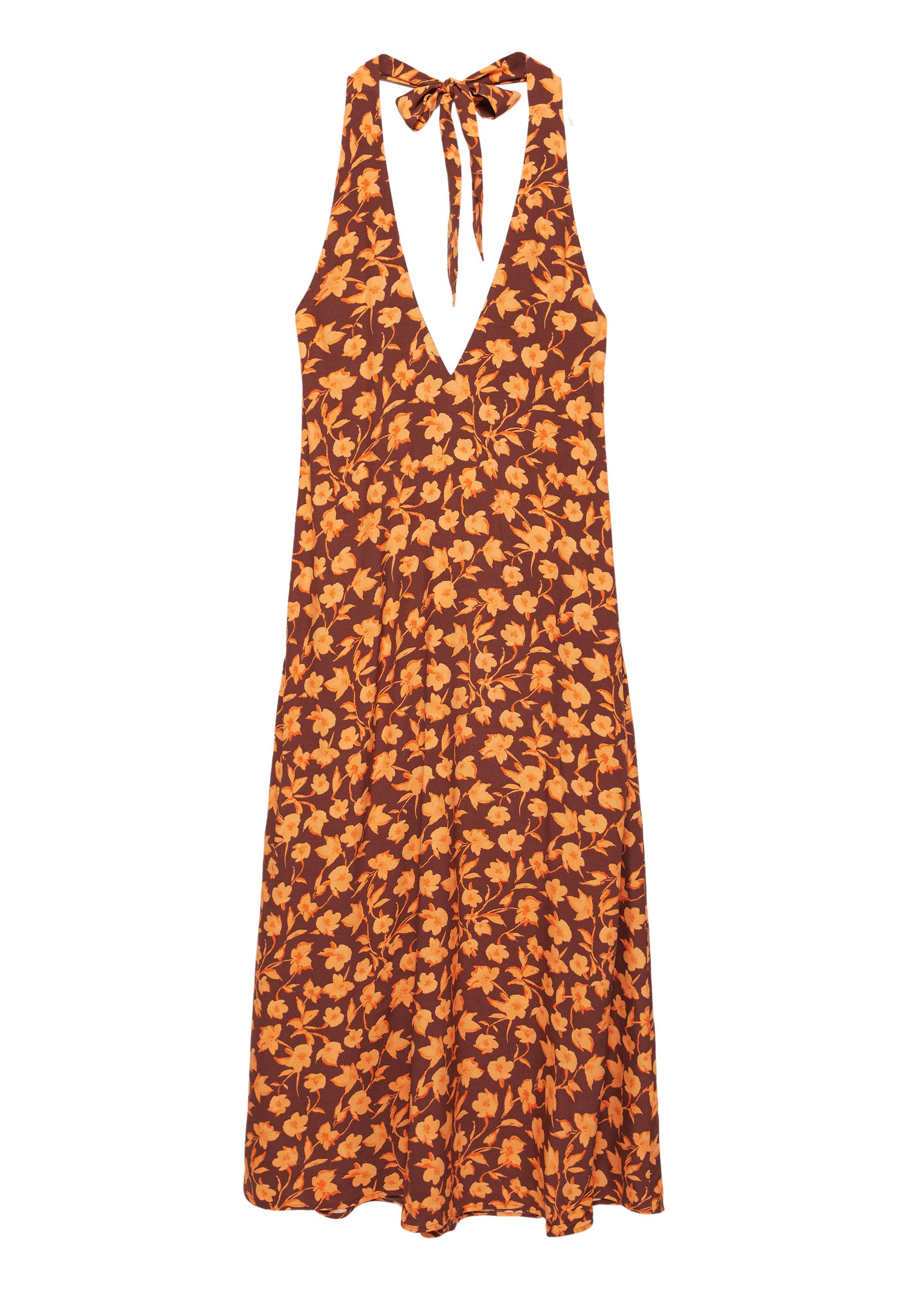 Floral halterneck midi dress — Brown