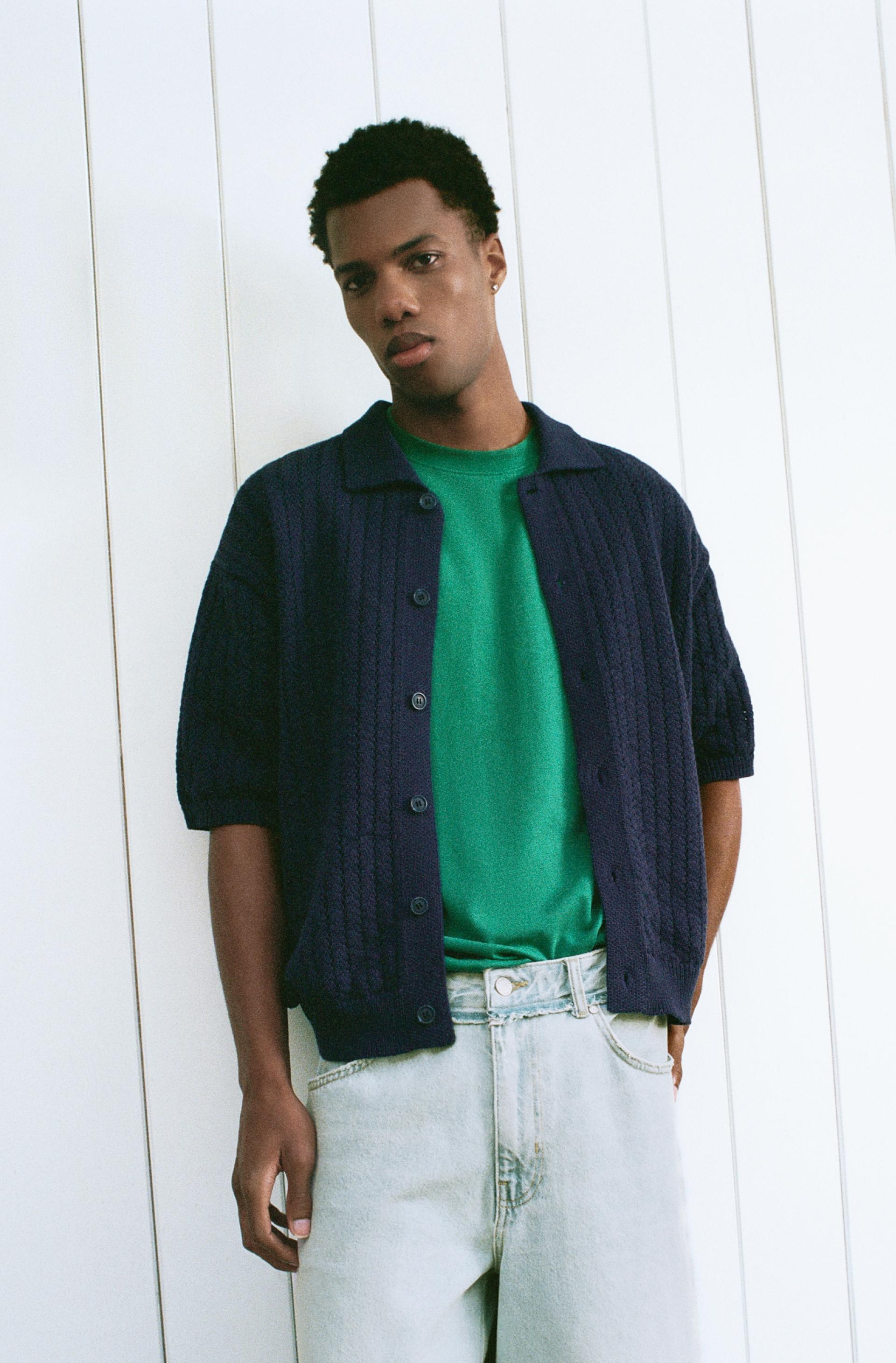 Cutwork knit shirt — Dark blue