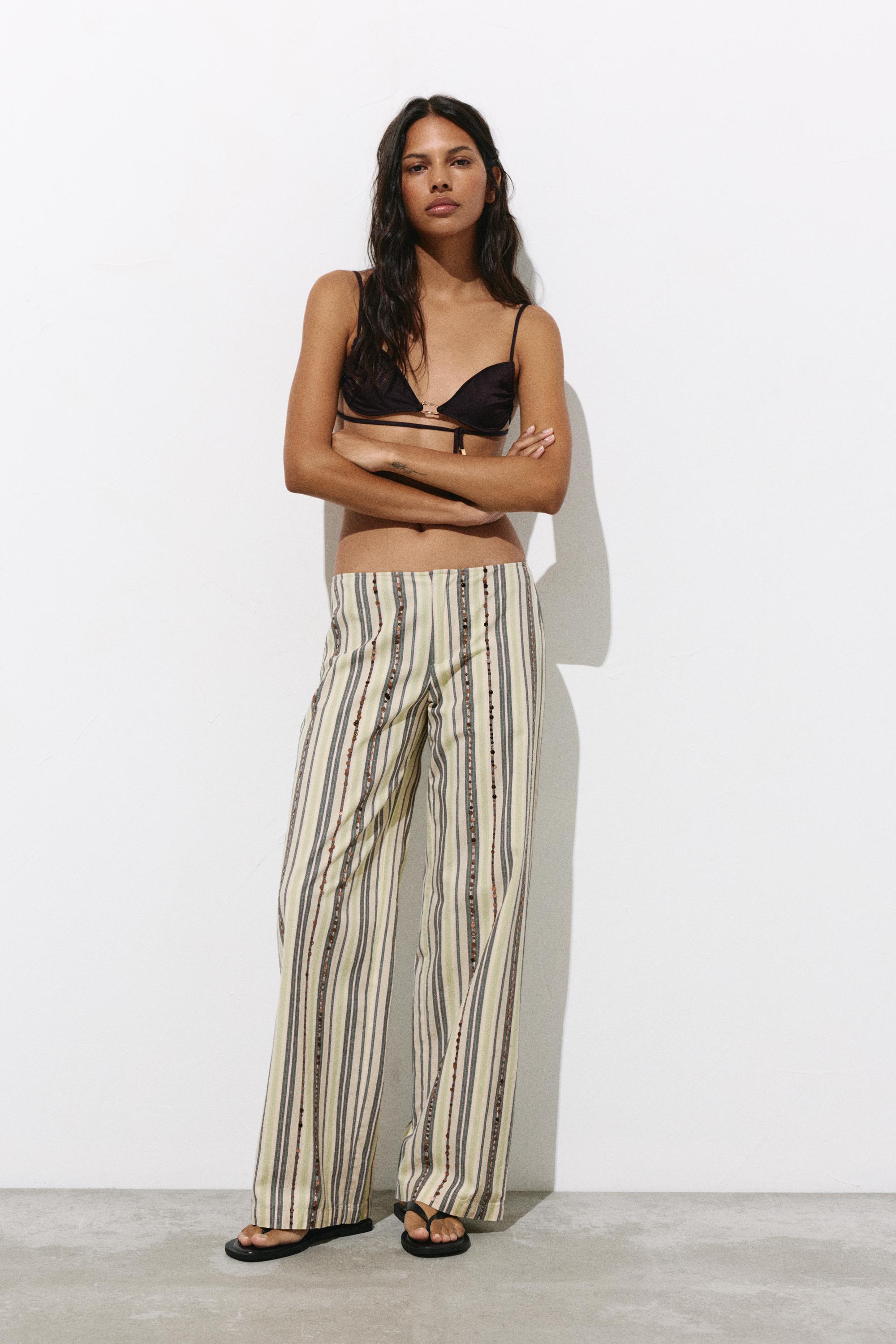 Striped sequin trousers — Brown