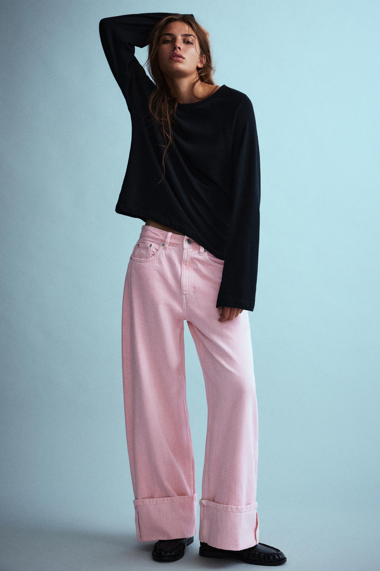 Baggy jeans with turn-up hems — Pink