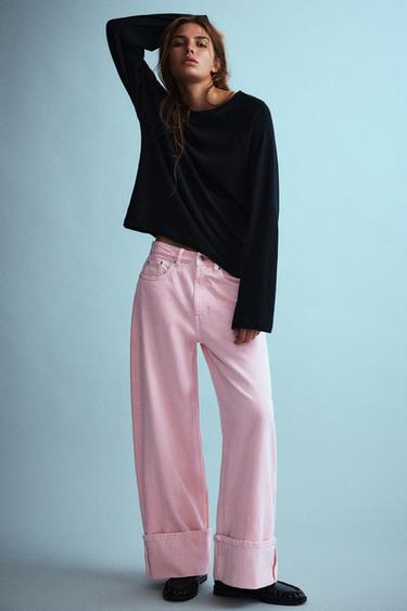 Baggy jeans with turn-up hems — Pink 1