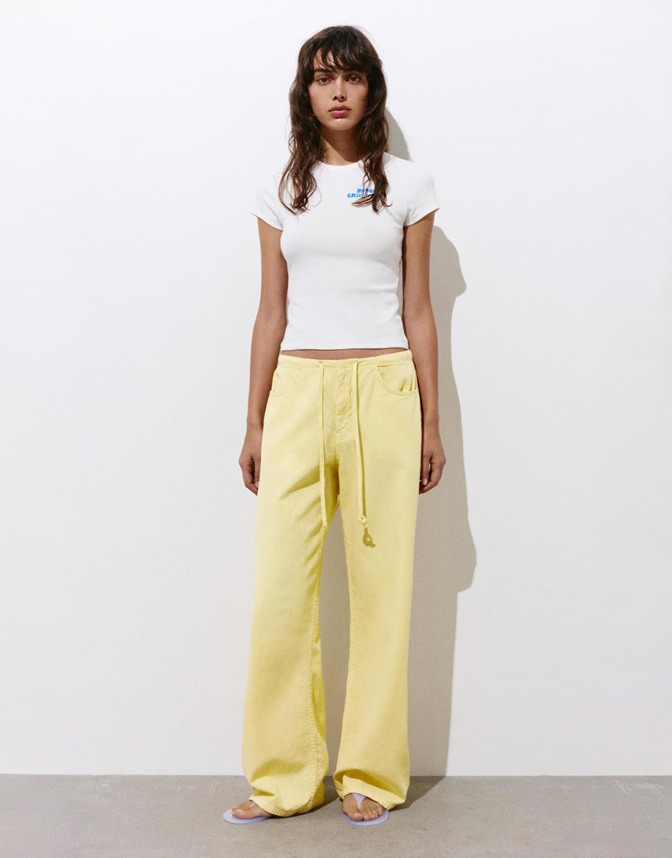 Yellow straight jeans with drawstring — Yellow