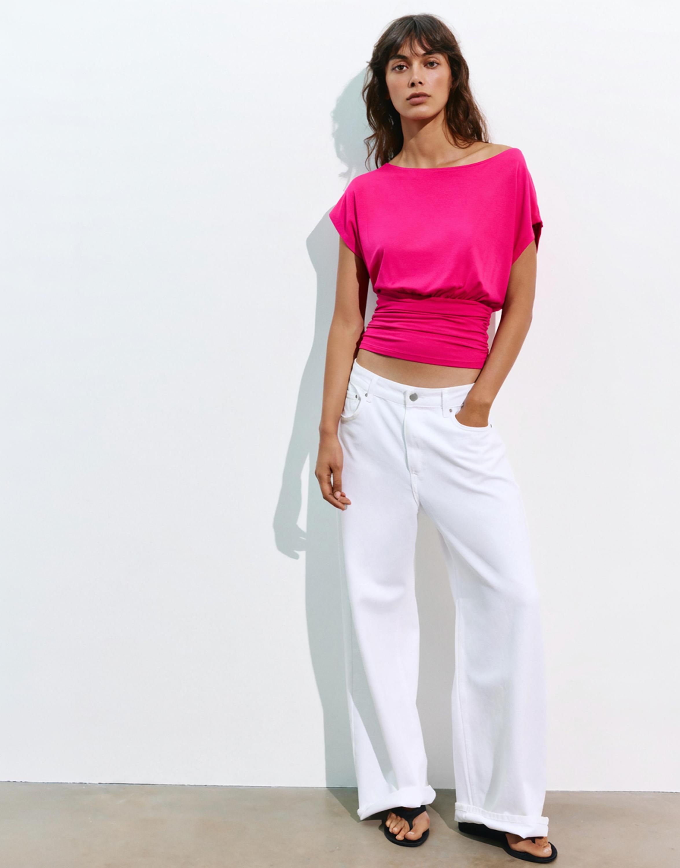 Asymmetric cummerbund T-shirt — Fuchsia