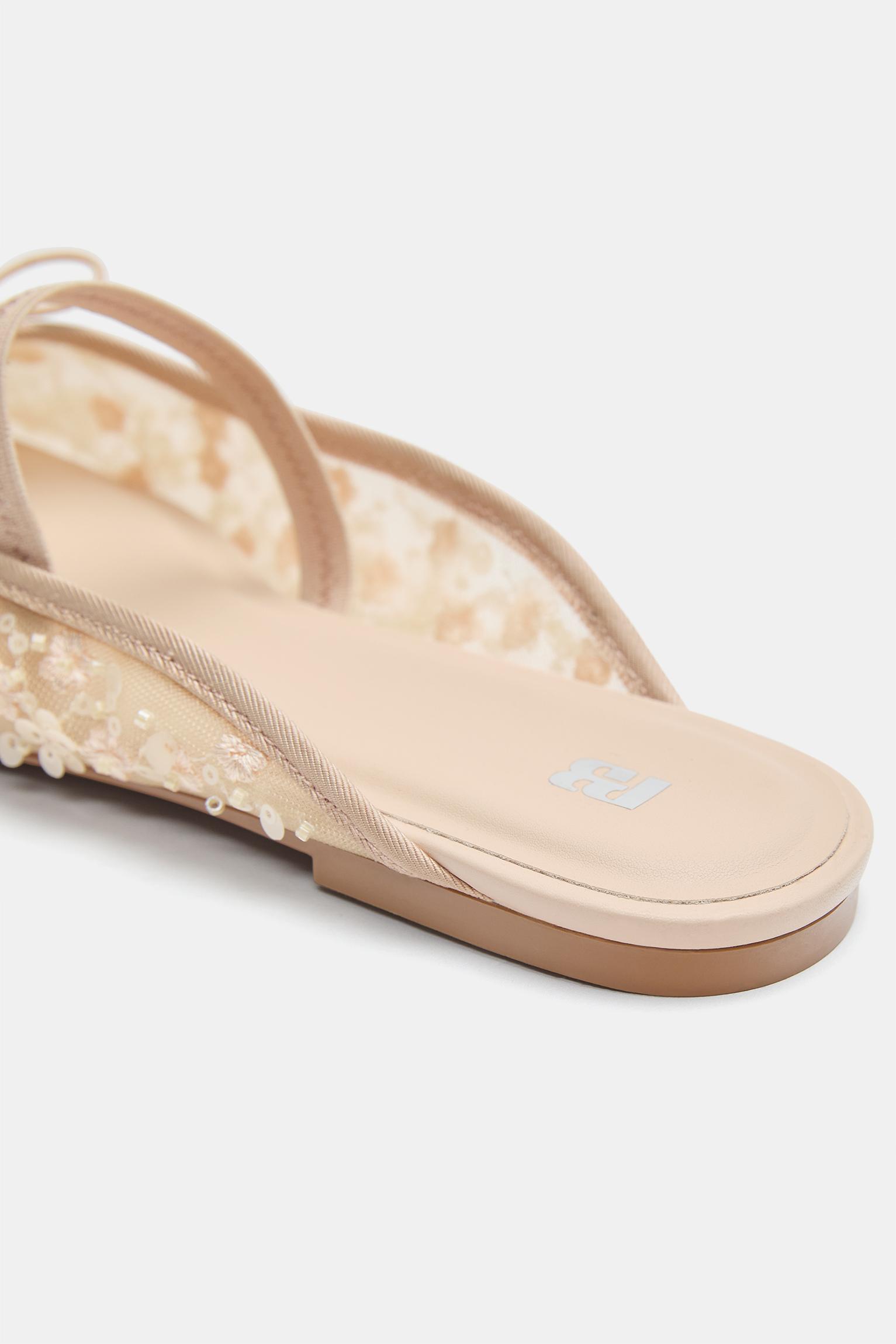 Embellished mule ballet flats — Nude