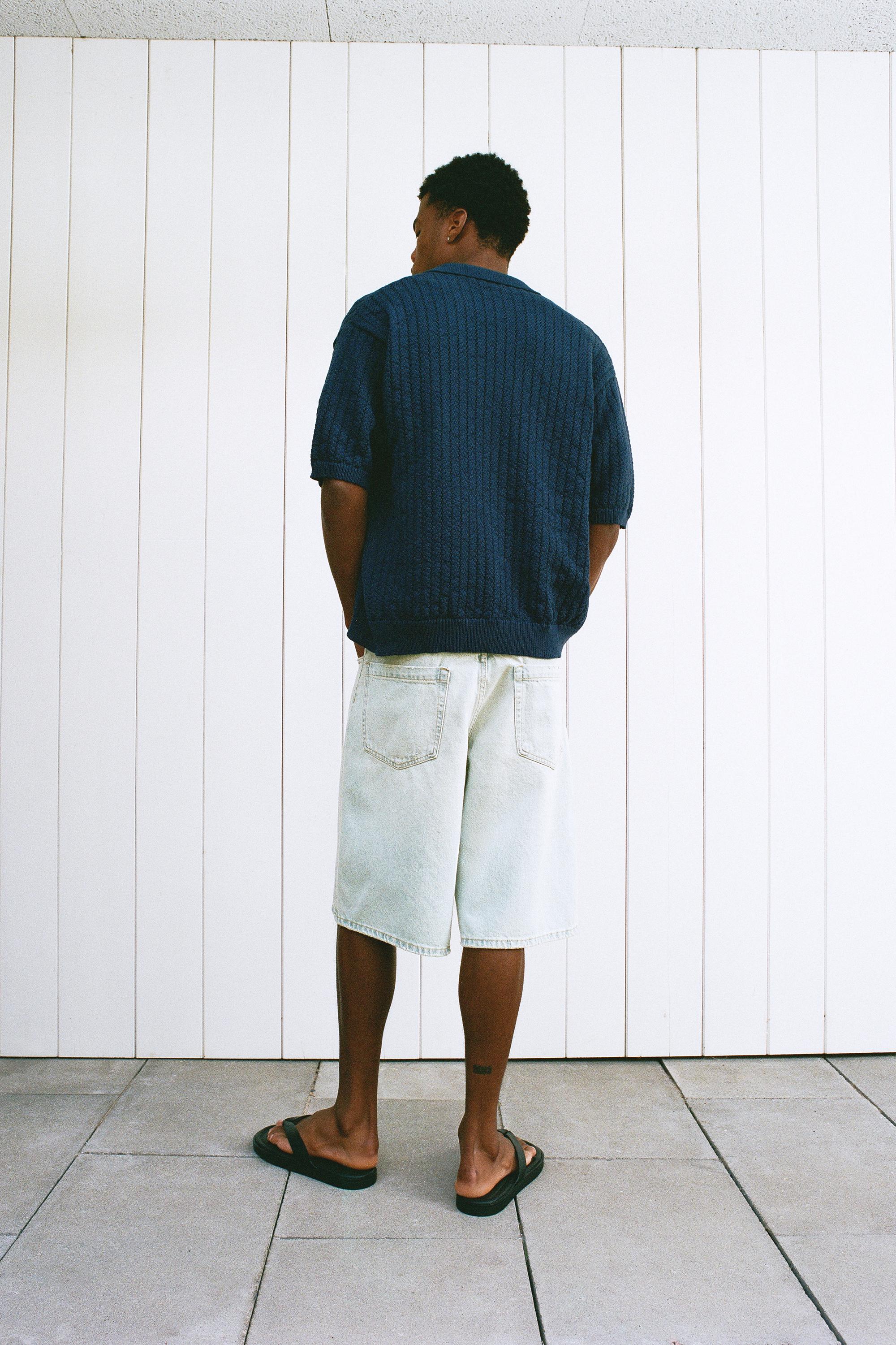 Wide-leg denim Bermuda shorts — Pale indigo
