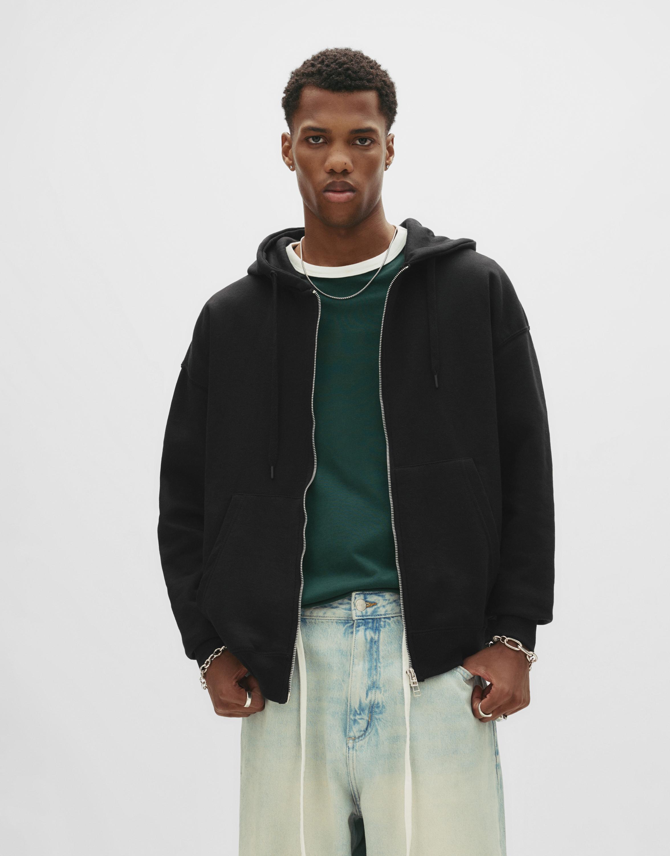 Basic kapüşonlu fermuarlı sweatshirt - Görsel 41