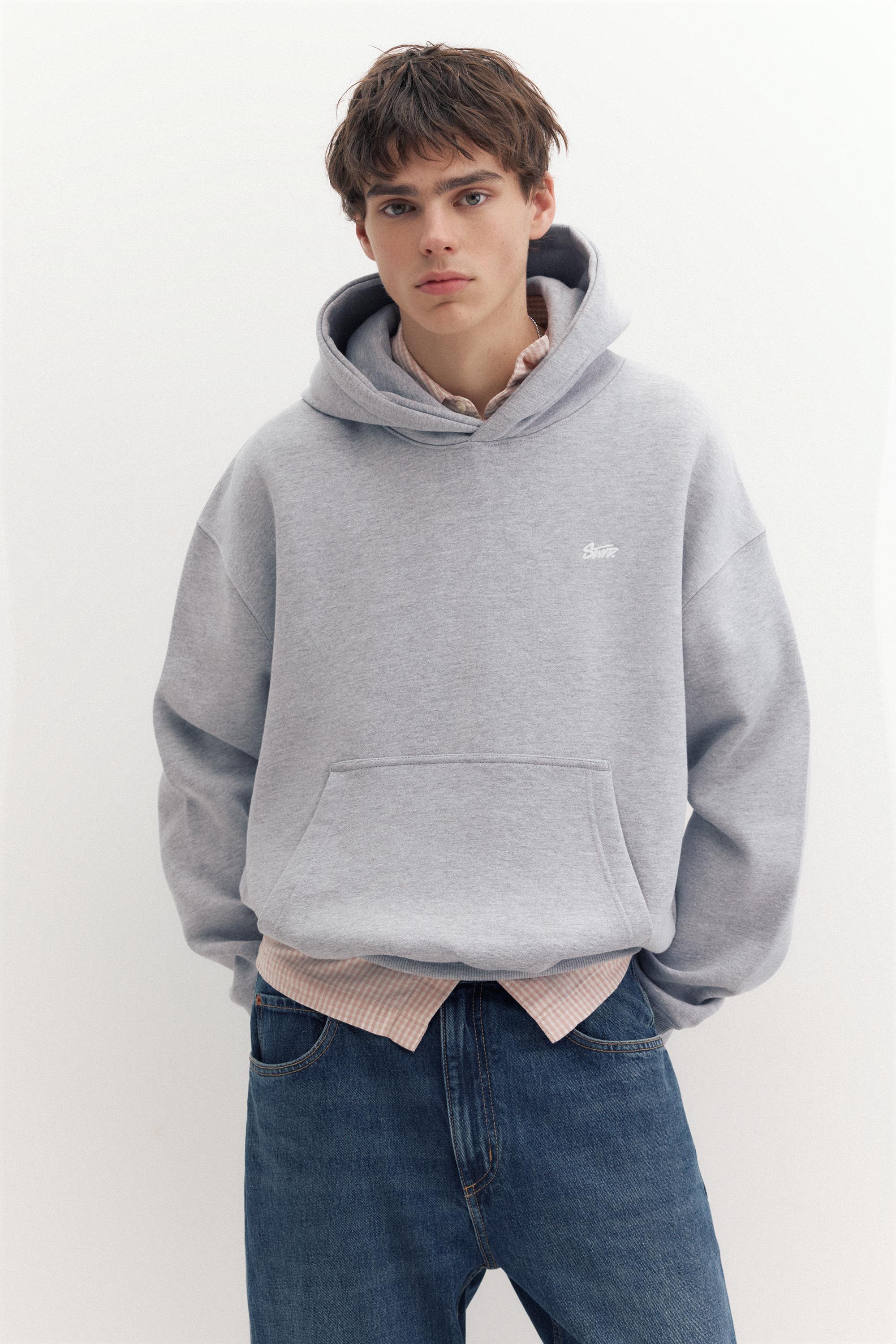STWD logo boxy hoodie — Grey marl