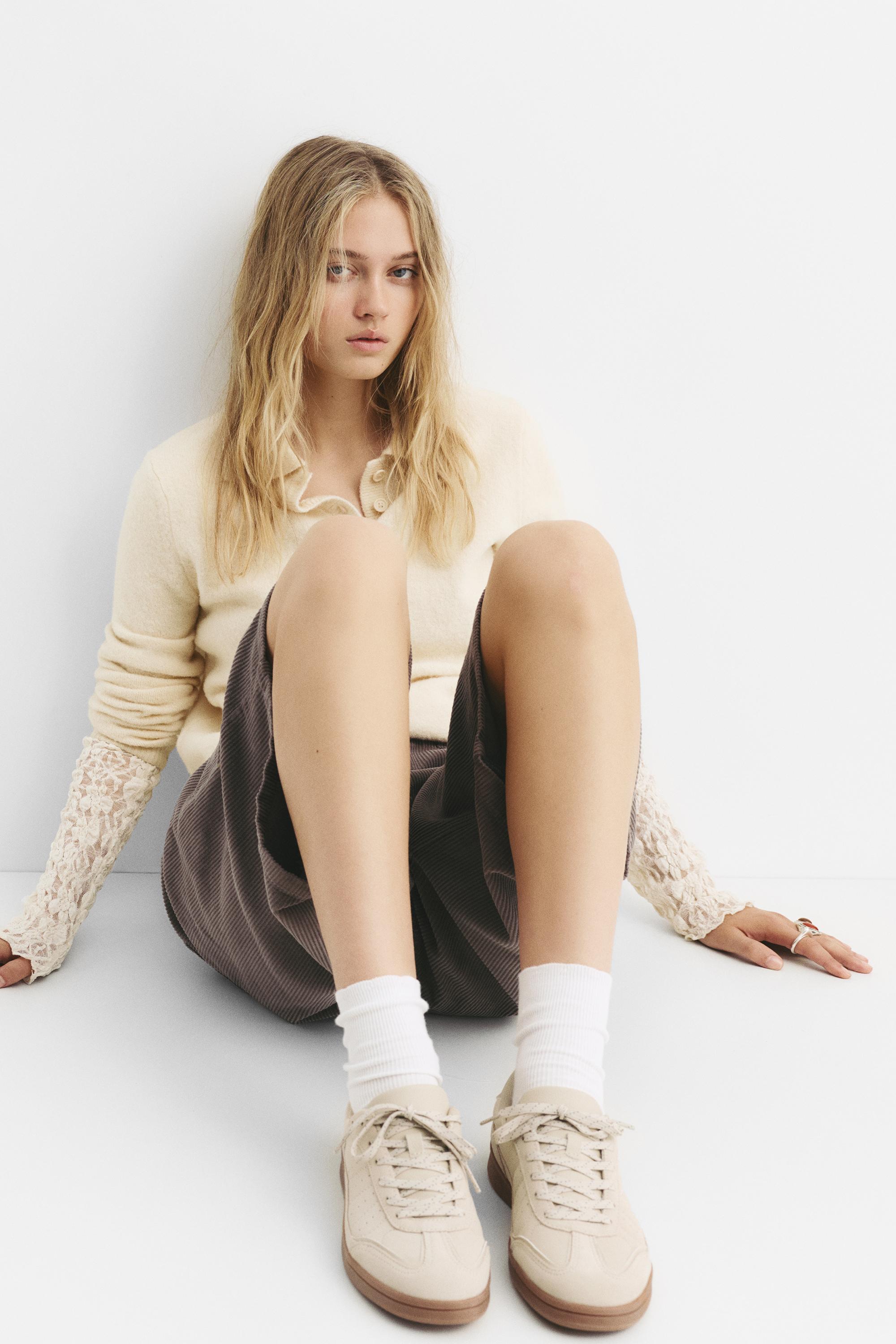 Split leather sneakers — Ecru