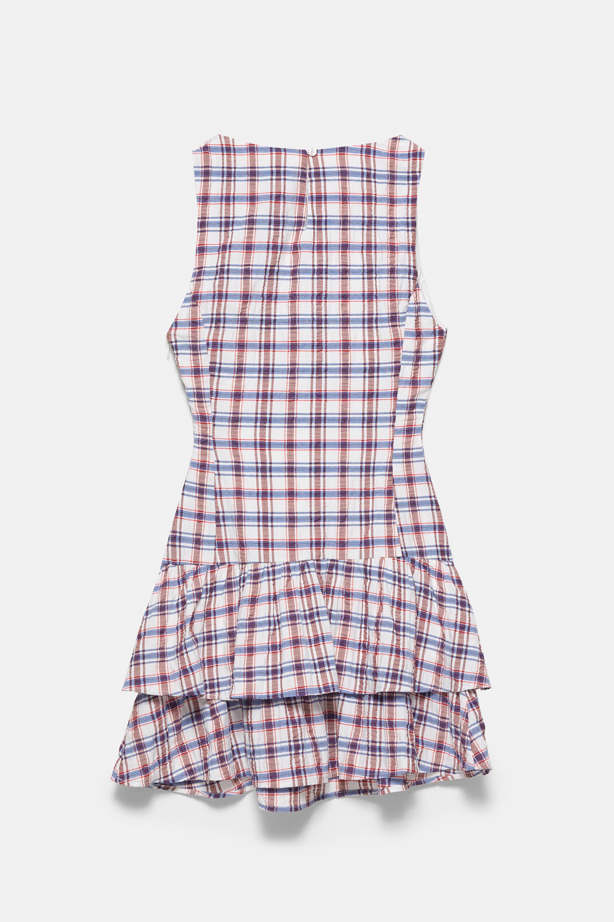 Check ruffle short dress — Blue