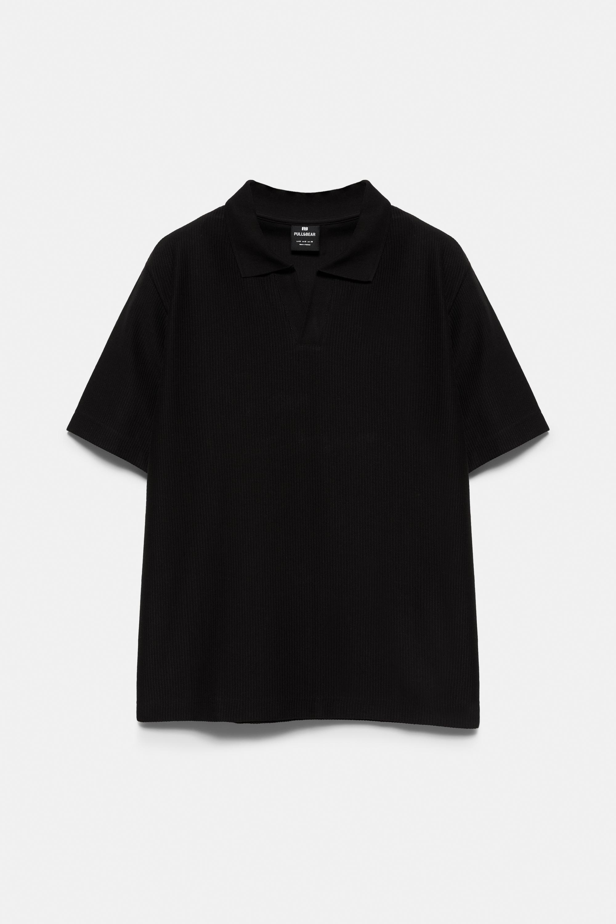Textured short sleeve polo shirt — Black