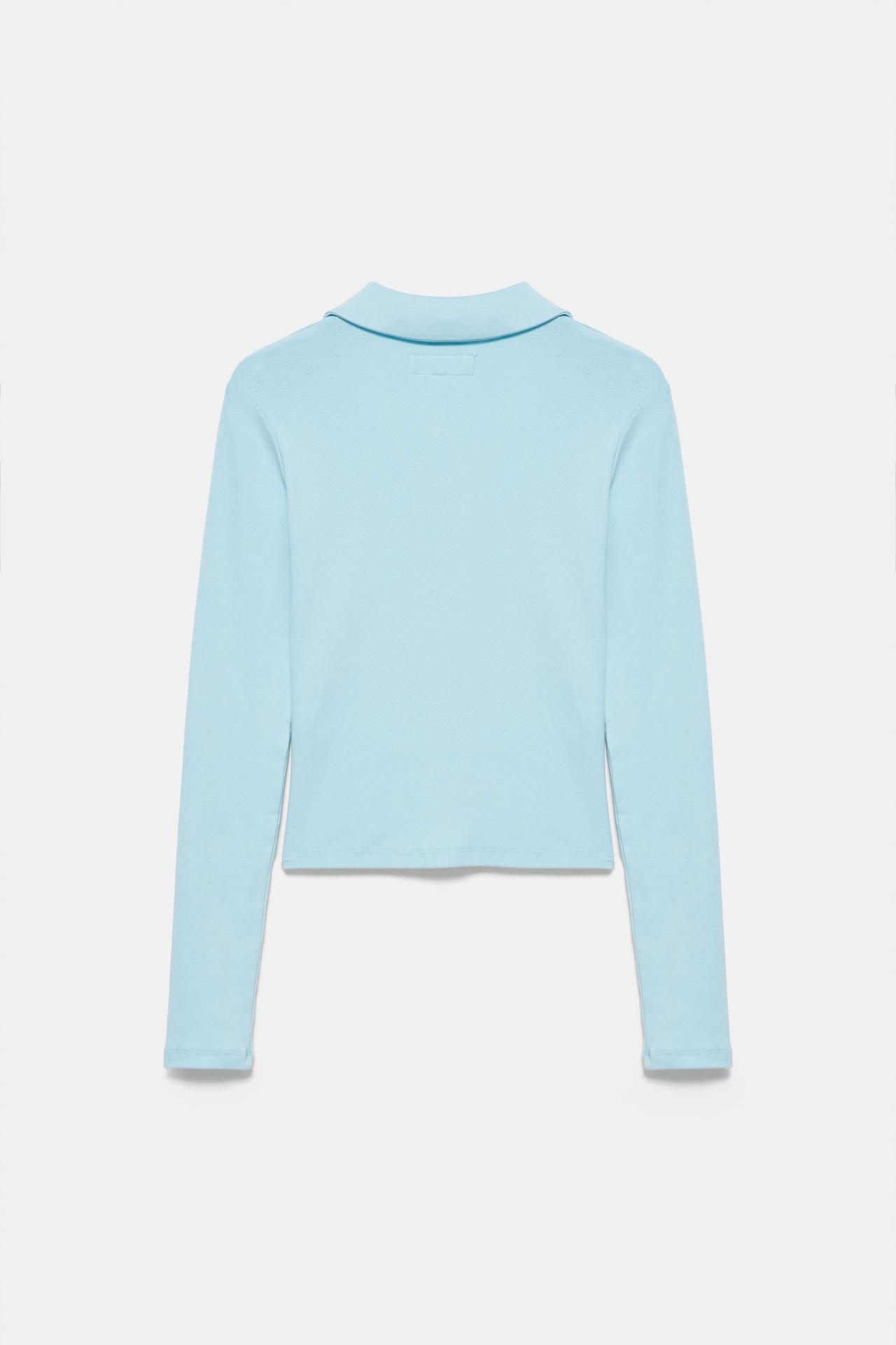 Long sleeve cut-out polo shirt — Pale blue