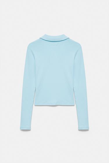 Long sleeve cut-out polo shirt — Pale blue 7