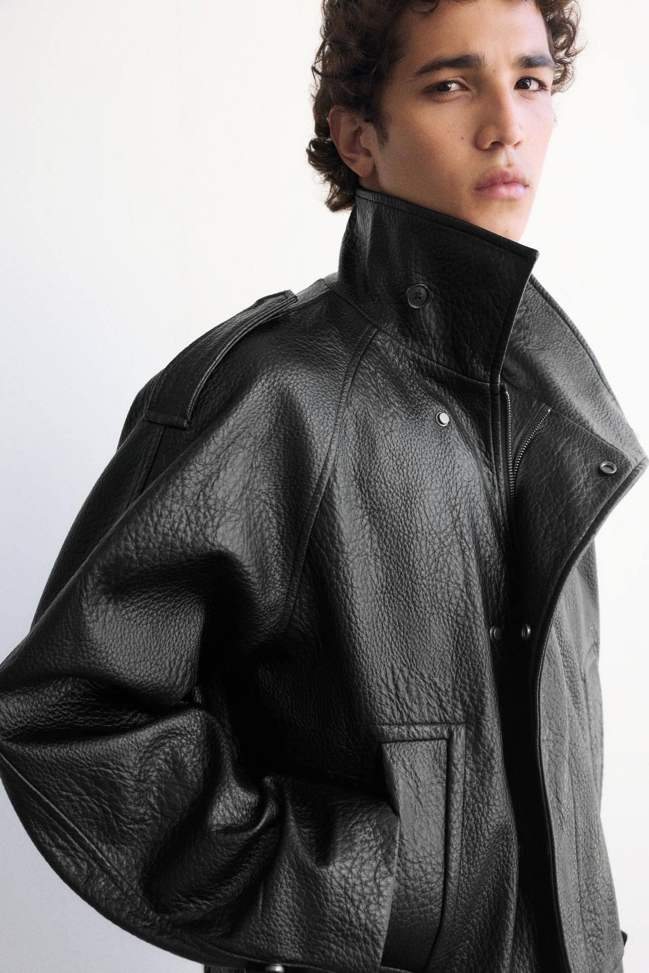 Textured leather effect jacket — Black