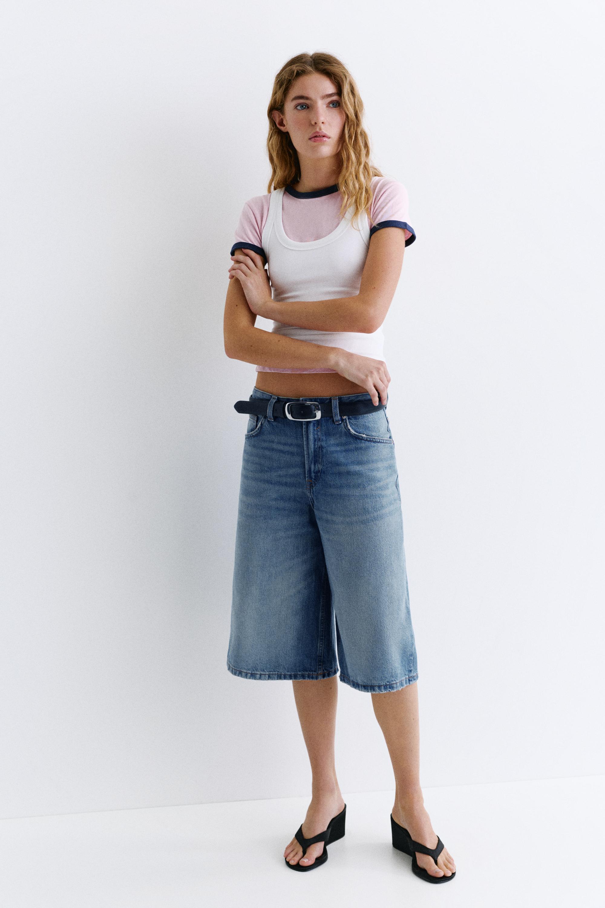 Low-rise denim jorts — Dark blue