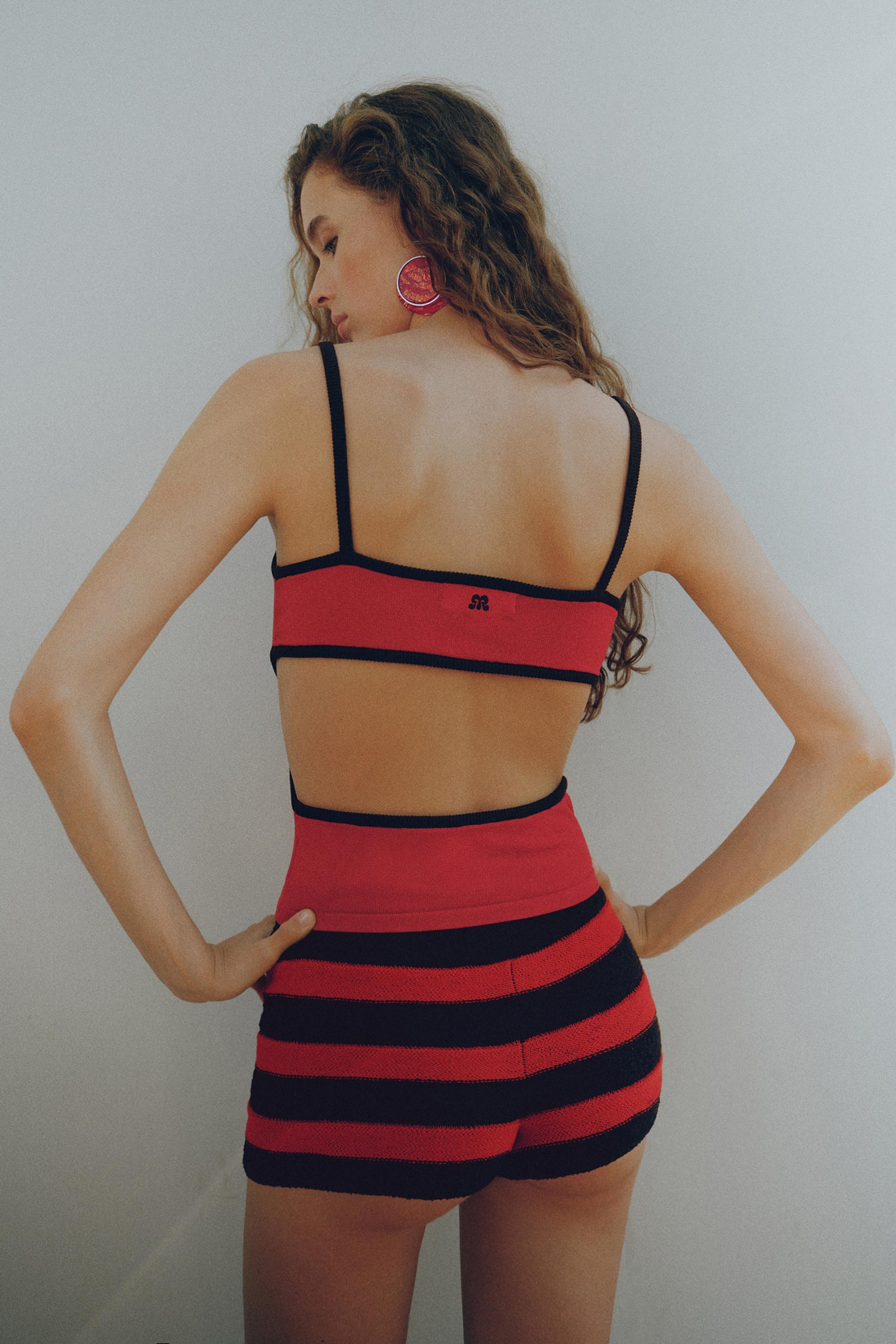 Red strappy cut-out top — Red