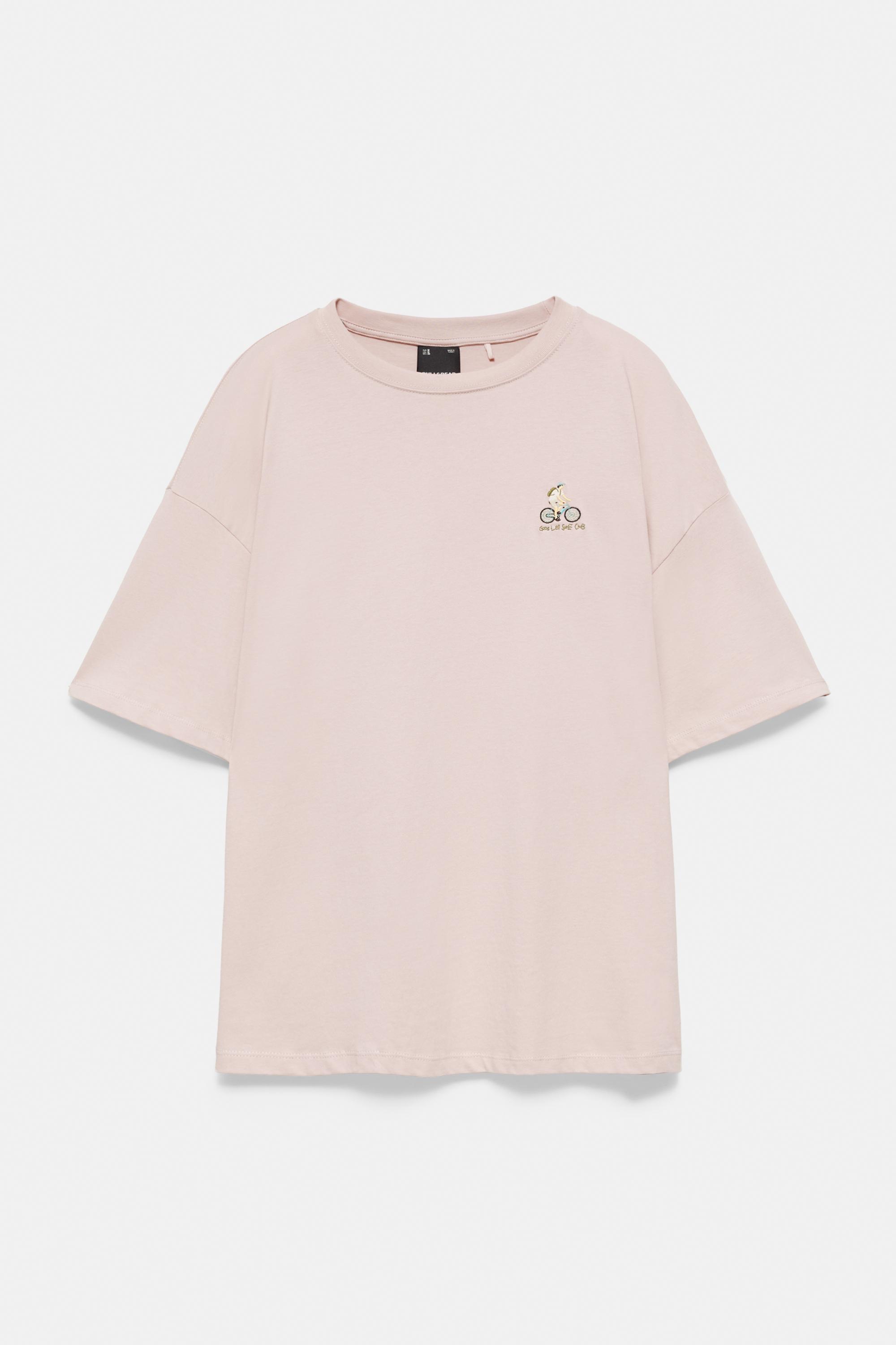 Relaxed fit bicycle embroidery T-shirt — Pale lilac