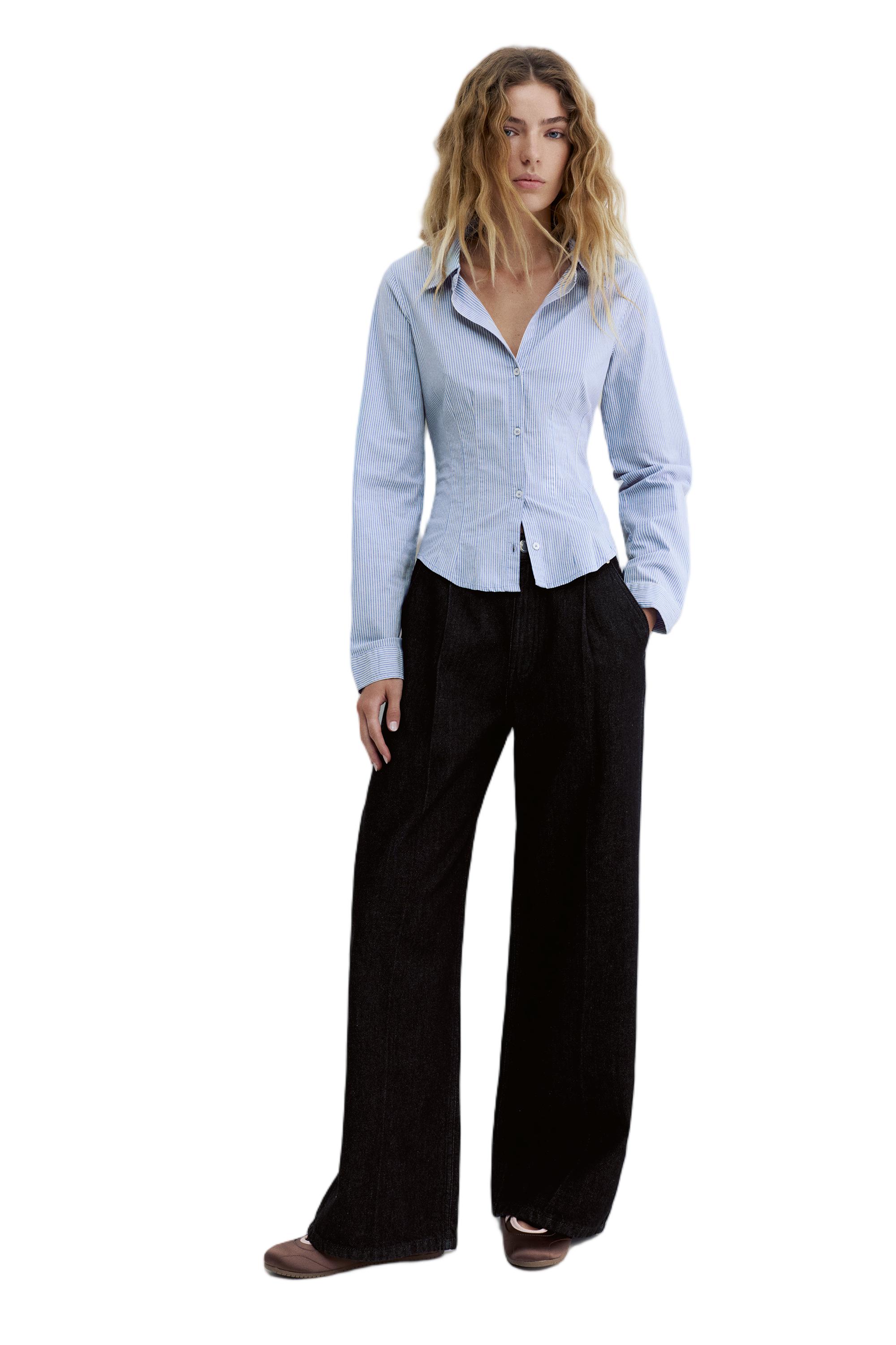 Poplin yırtmaçlı dar kesim gömlek - Görsel 128