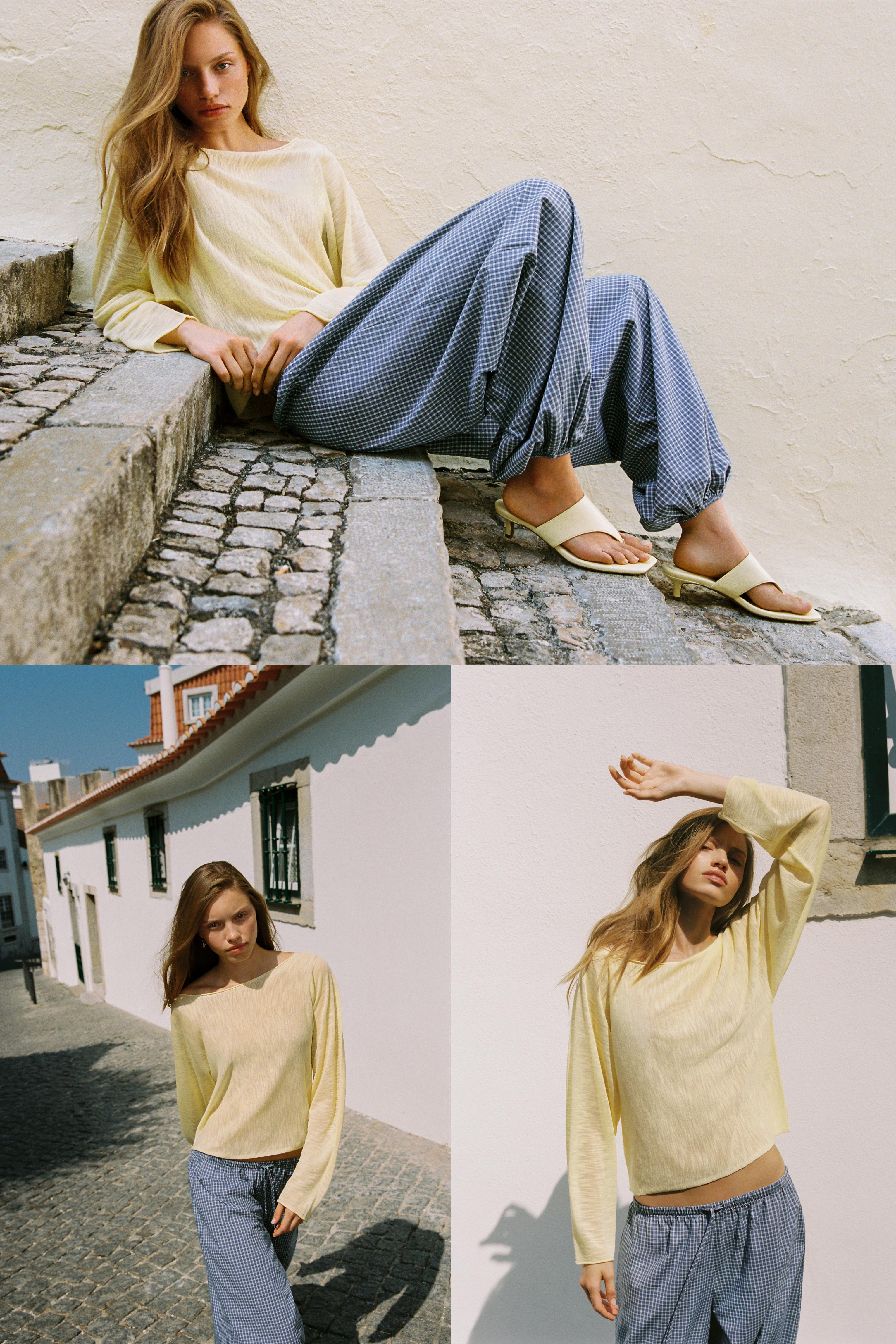 Check sarouel trousers — Medium blue