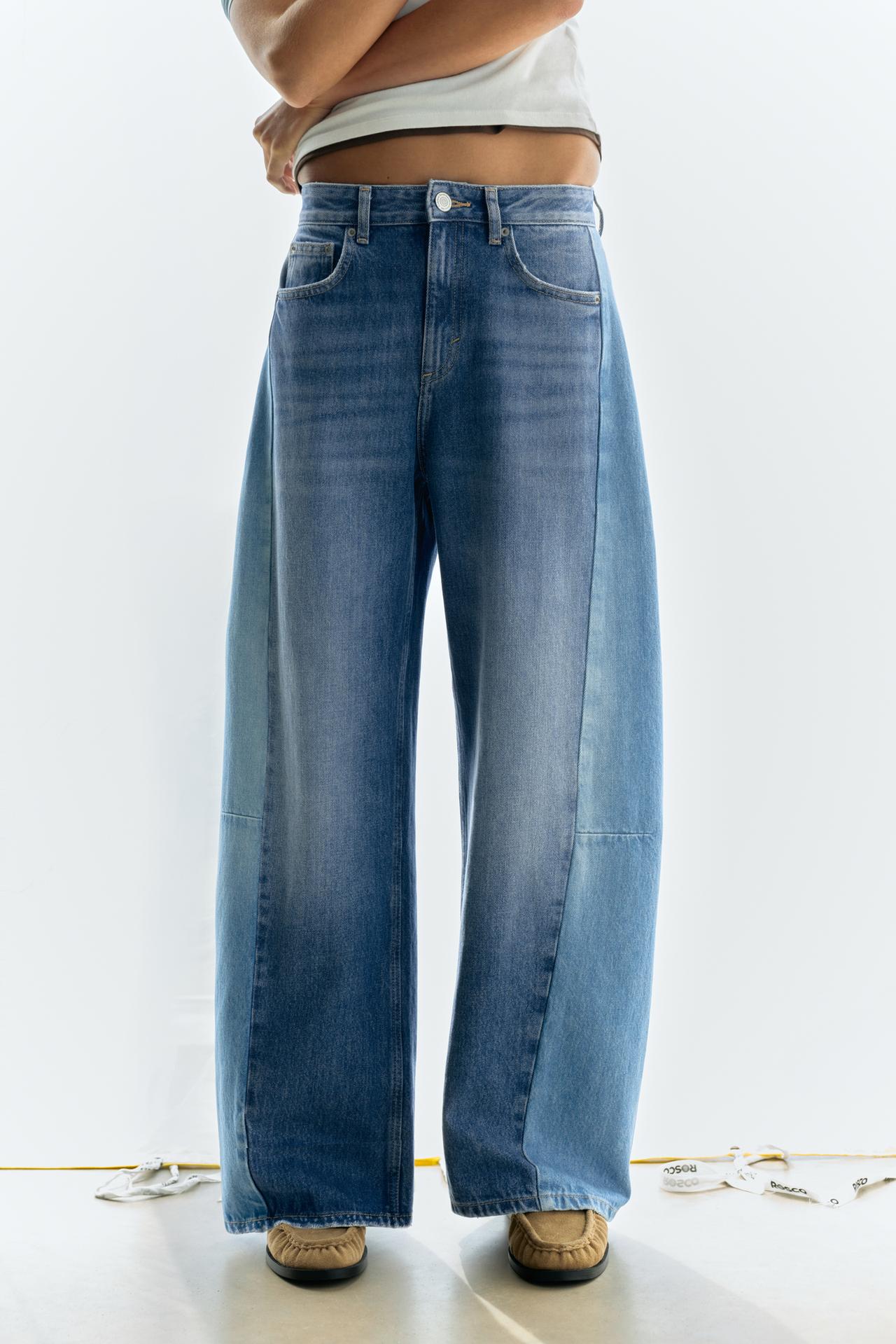 Patchwork barrel jeans — Medium blue