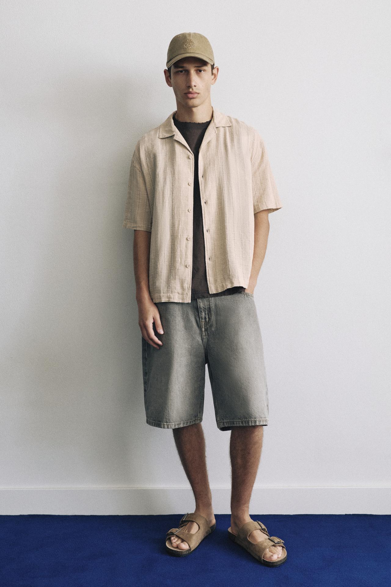 Check linen blend shirt — Sand