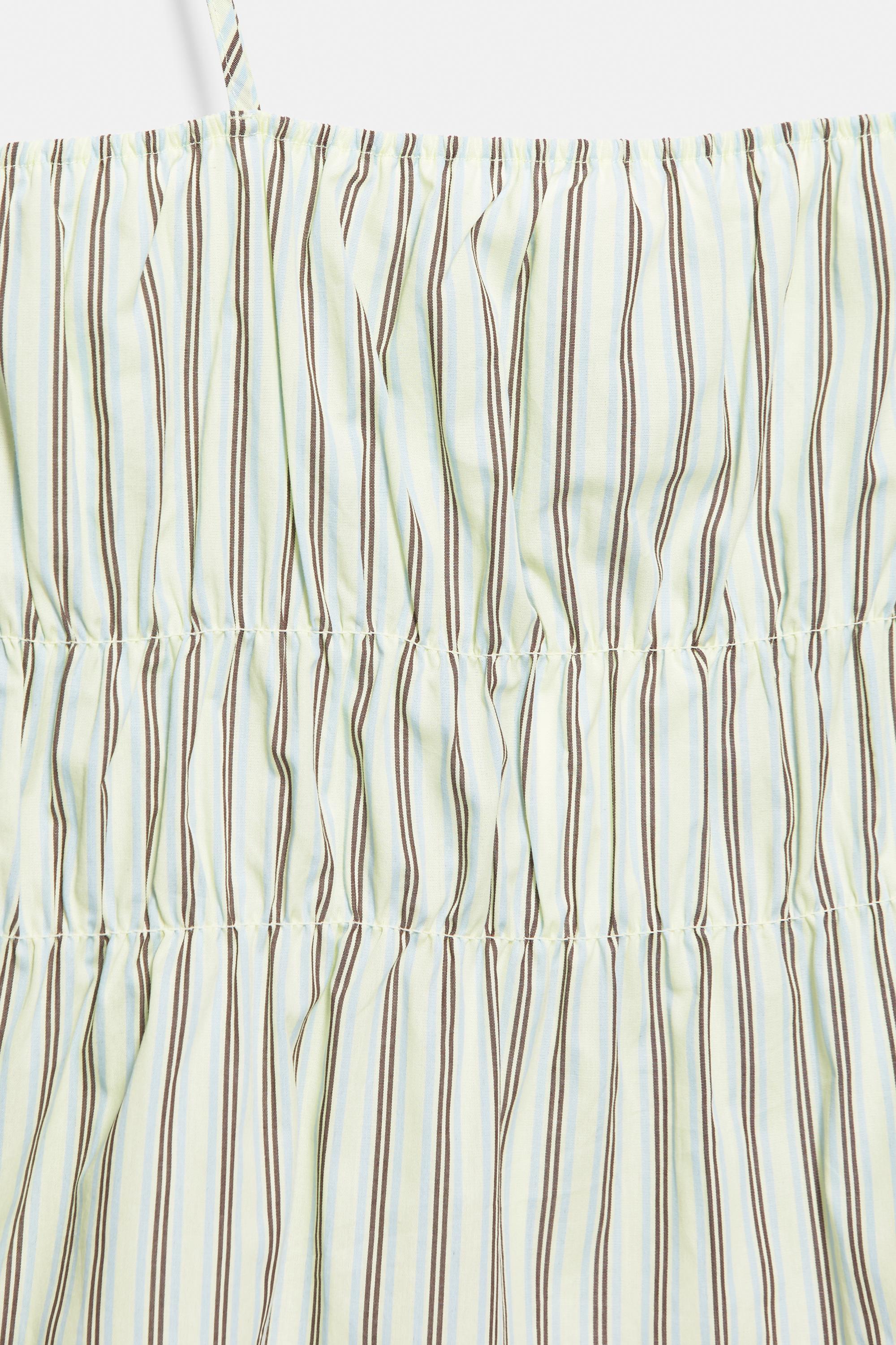 Striped gathered strap top — Yellow