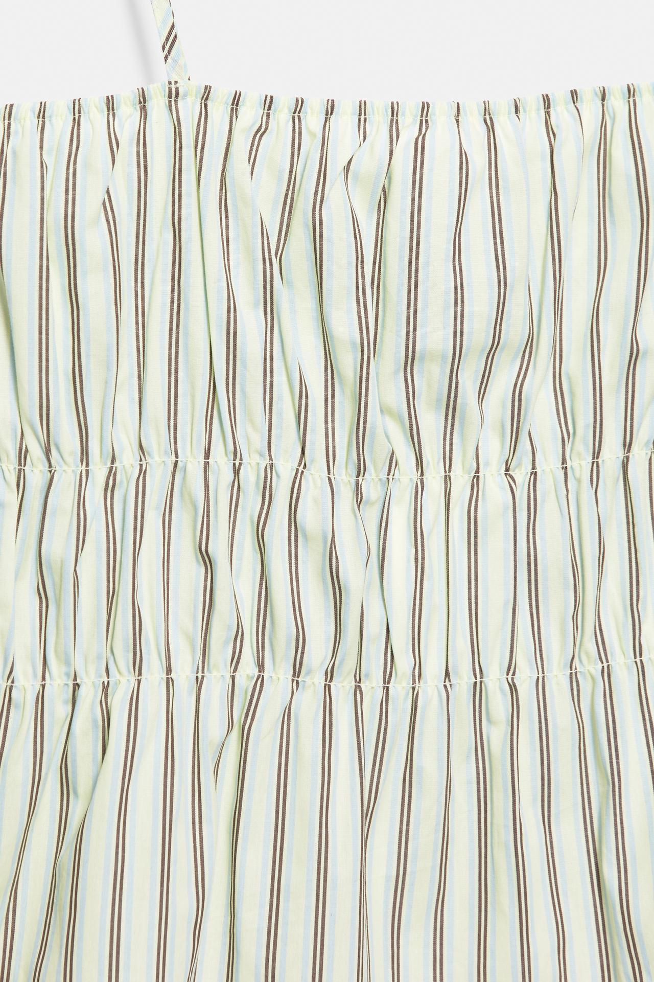 Striped gathered strap top — Yellow