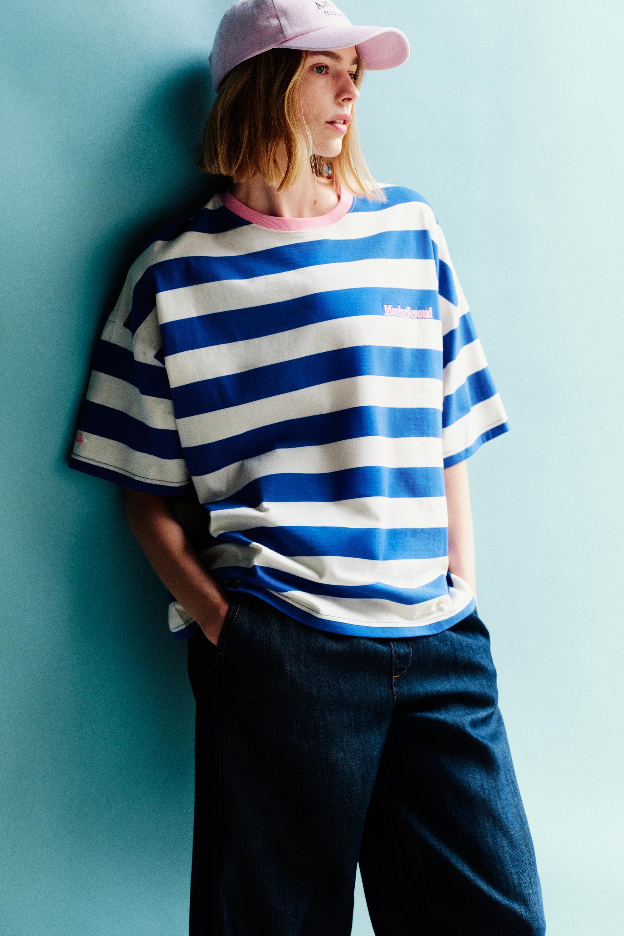 Blue striped T-shirt — Deep blue