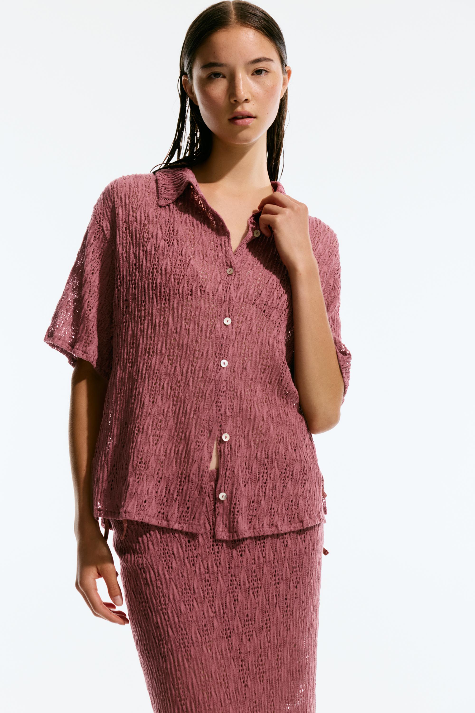 Kurzärmeliges Oberteil Mit Lockerem Strickmuster