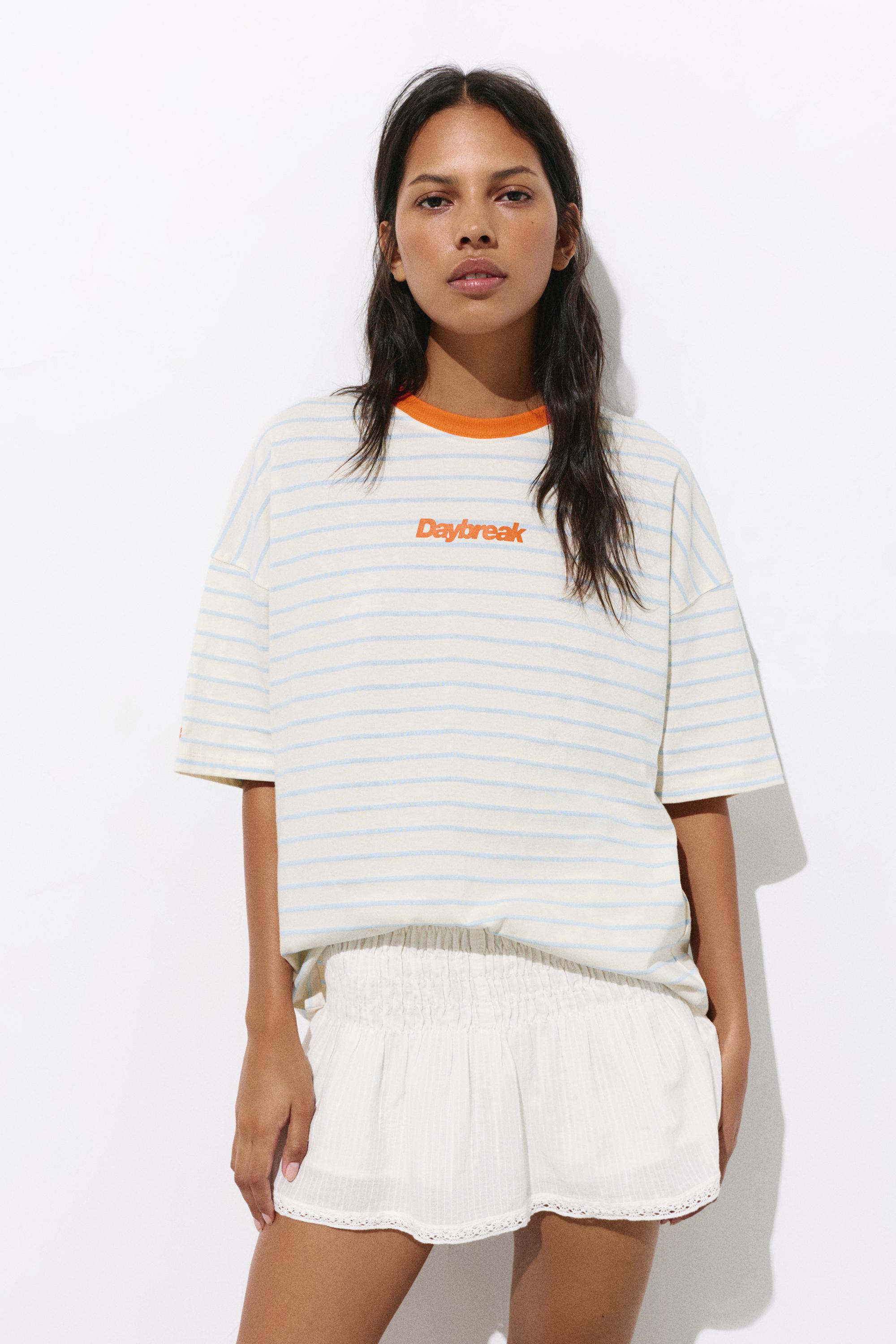 Striped sun graphic T-shirt — Off white