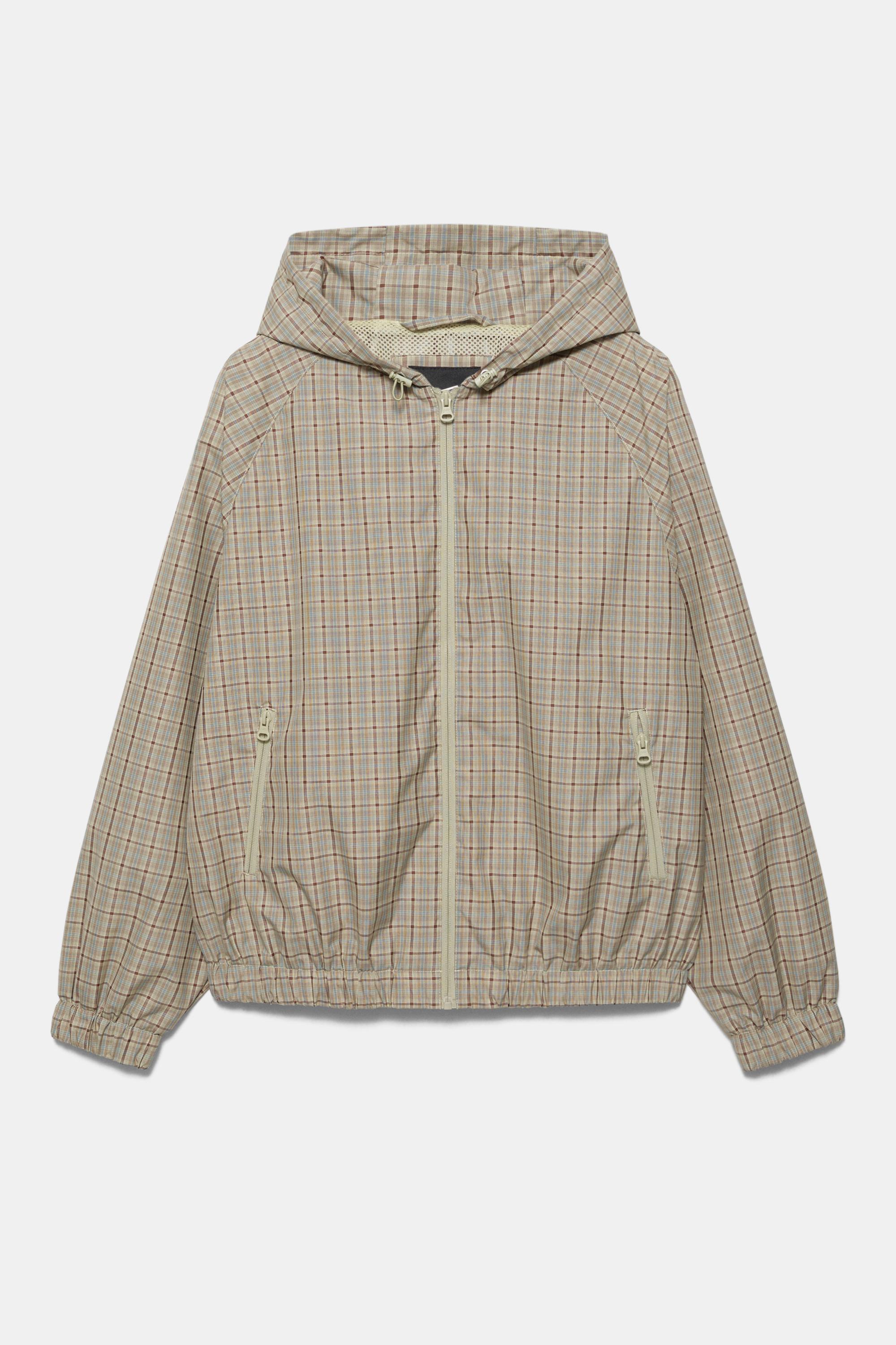 Kapüşonlu kareli hafif yağmurluk - Görsel 5