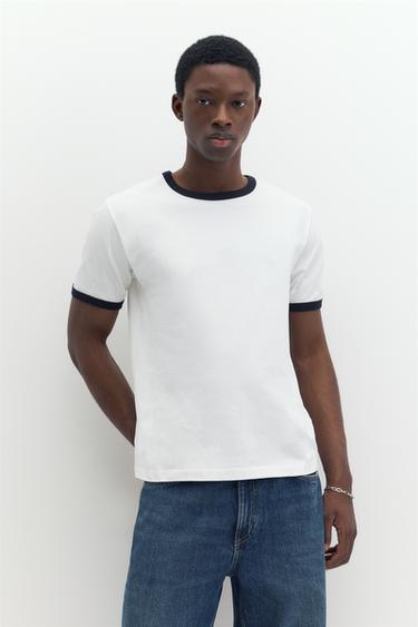 Contrast trim T-shirt — Off white 1