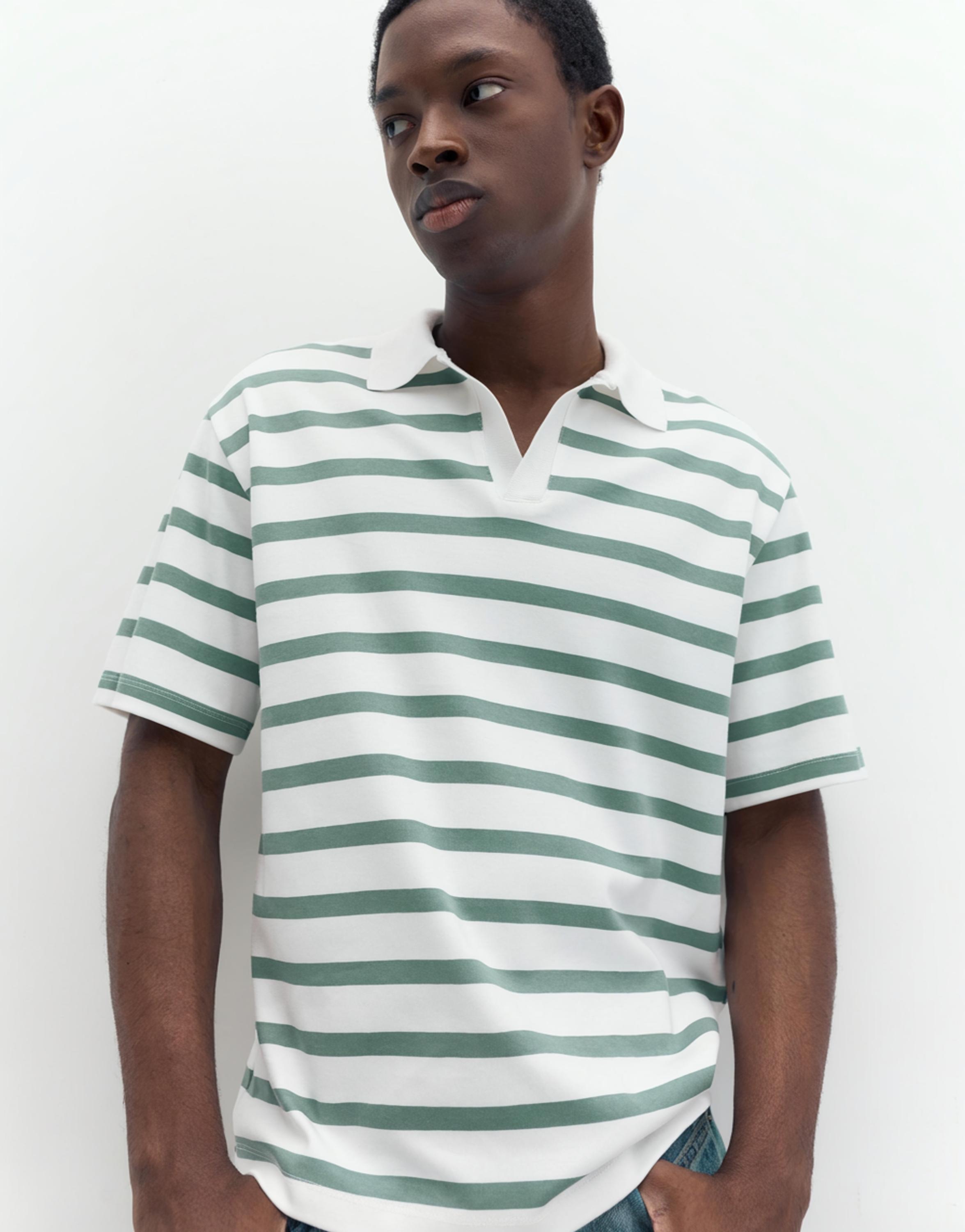 Short sleeve interlock polo shirt — Striped