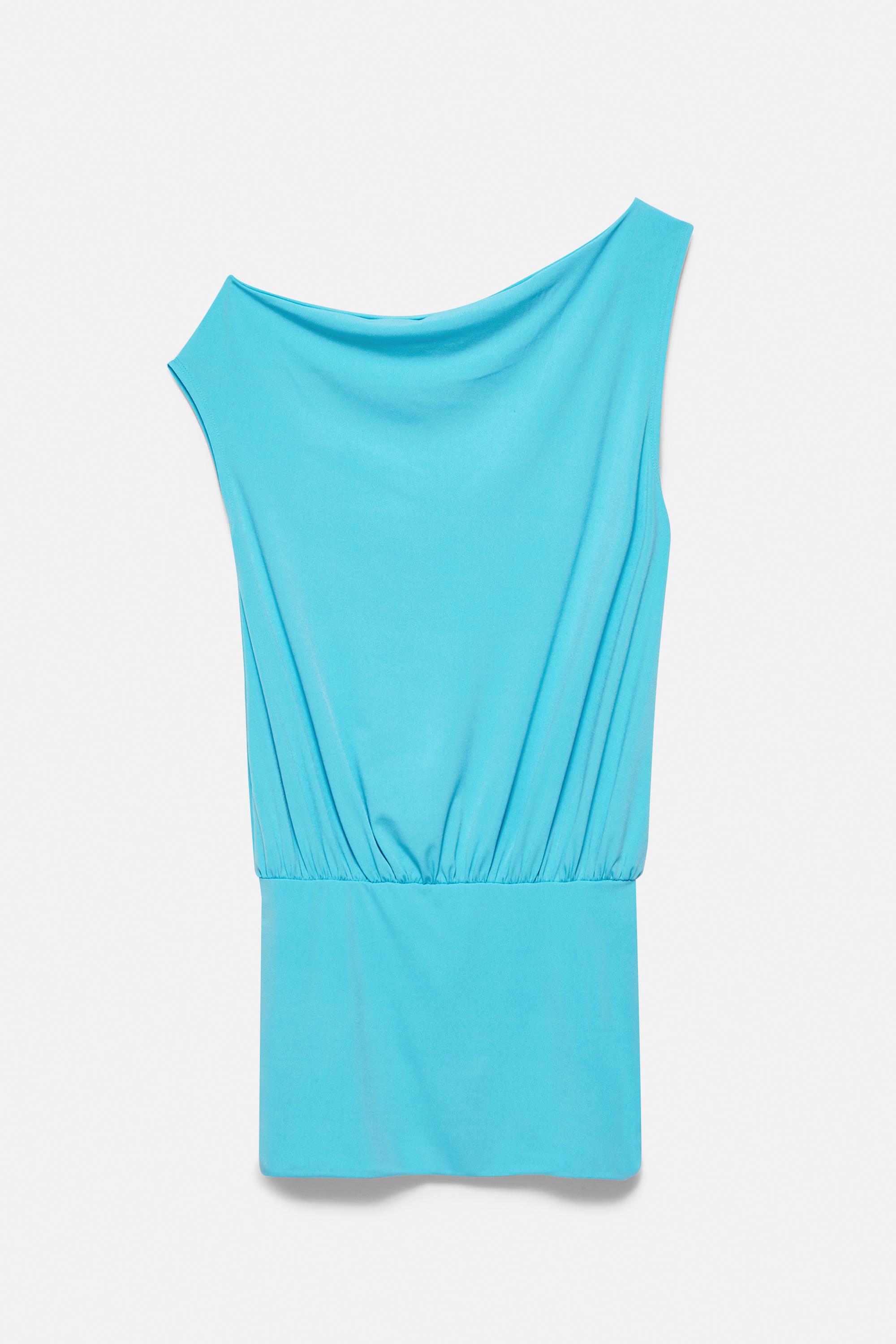 Short asymmetric dress — Turquoise