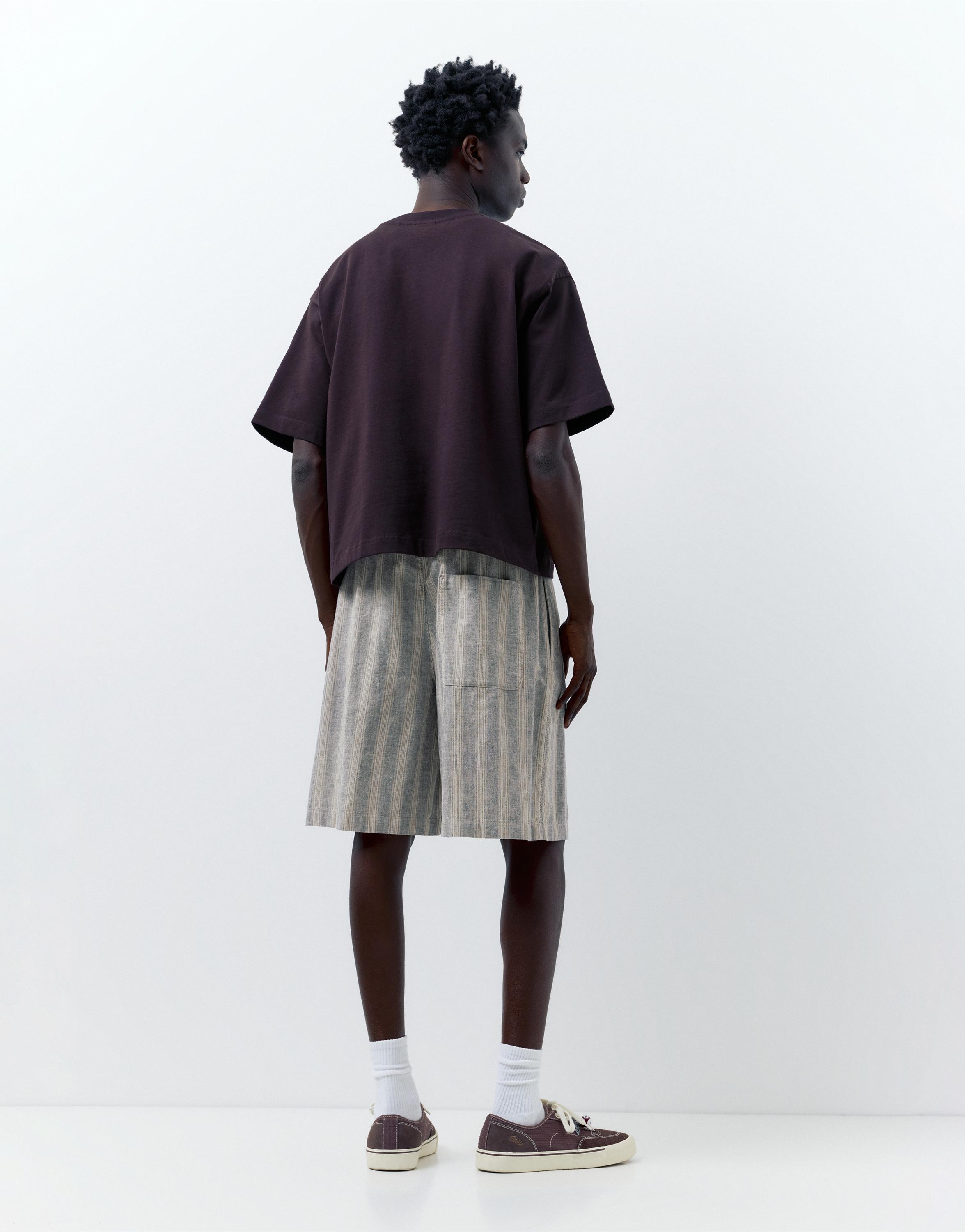Linen blend Bermuda jogger shorts — Striped