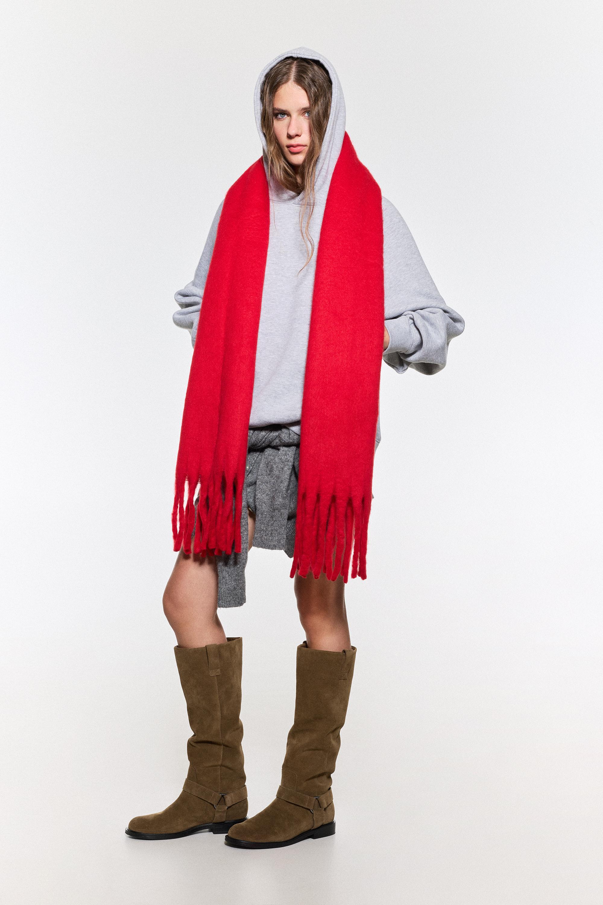 Maxi mohair-effect scarf — Red